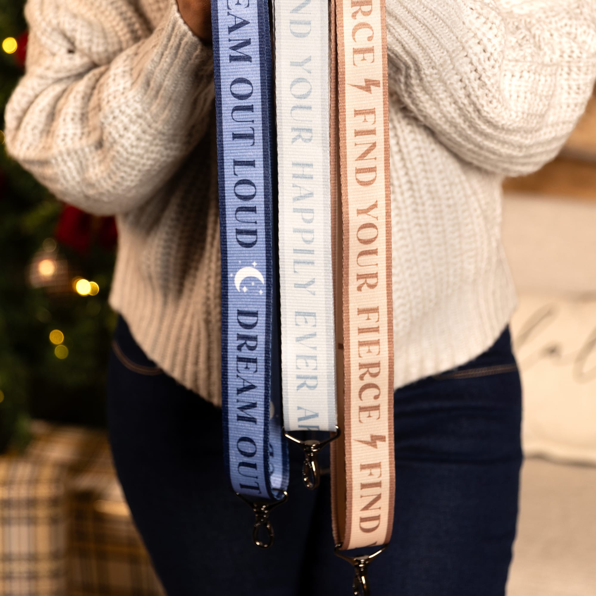 1.5" Webbed Inspirational Strap - DREAM OUT LOUD METALLIC INDIGO - Inspirational-Straps_Lifestyle_01