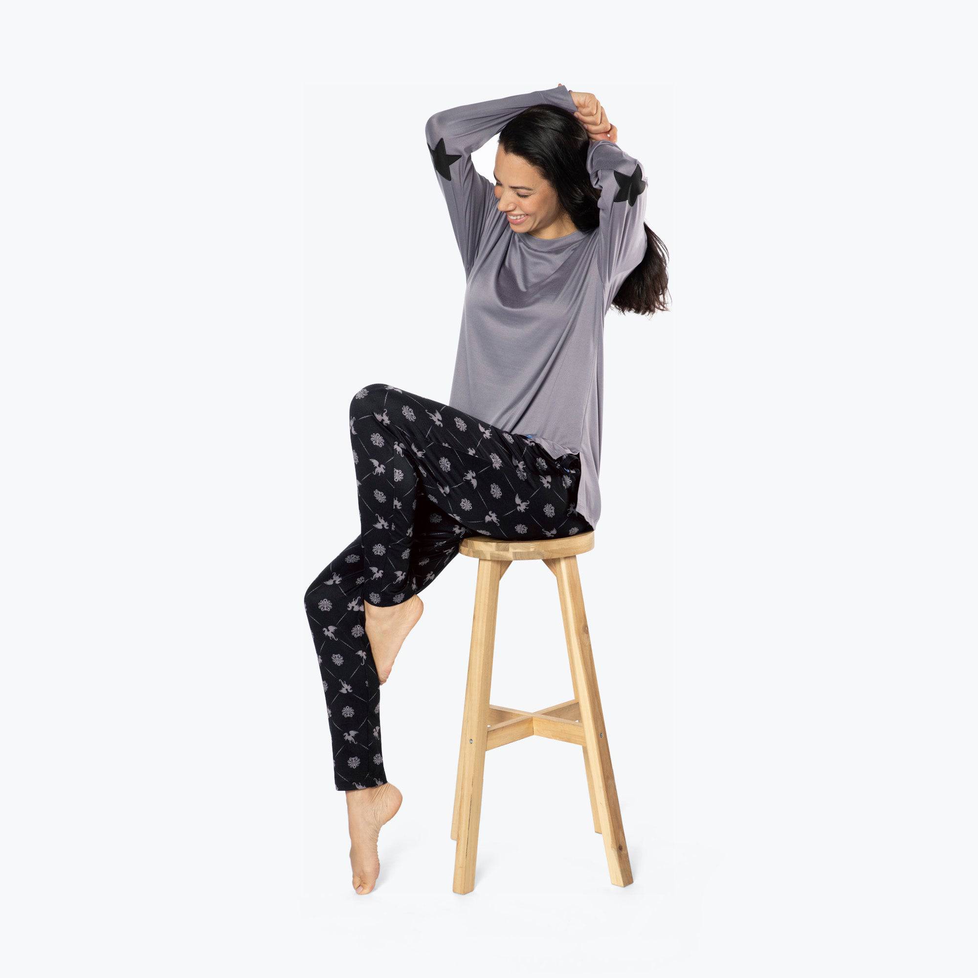 Jitterbug Long Sleeve Pajama Set - - Jitterbug_DragonBlack_S_01b
