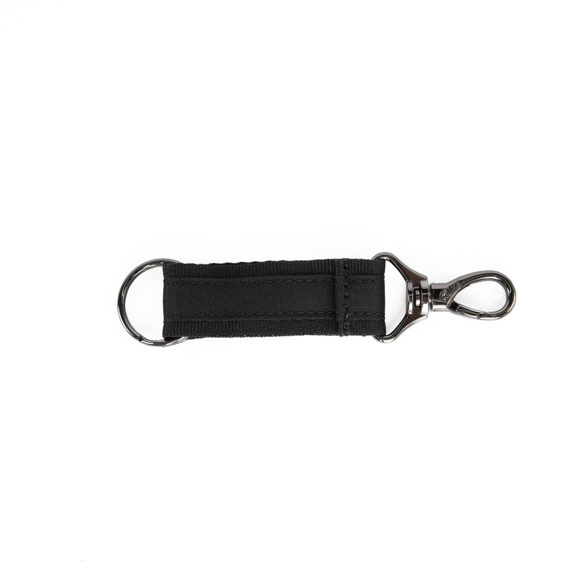 Brushed black Lug Link key chain accessory with metal keyring and sleek design, ideal for holding keys and small items.