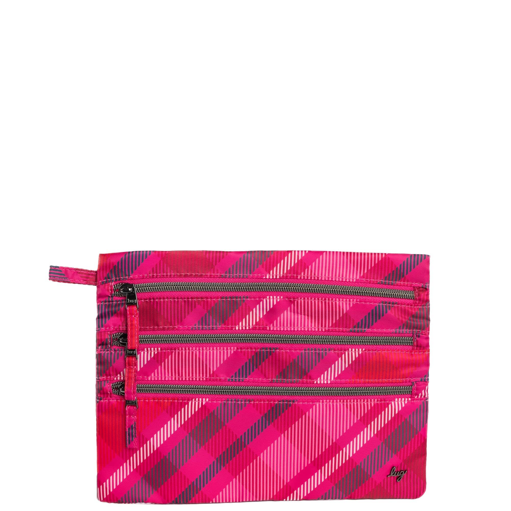 Kickline Triple Zip Storage Pouch - BERRY PLAID - Kickline_BerryPlaid_01