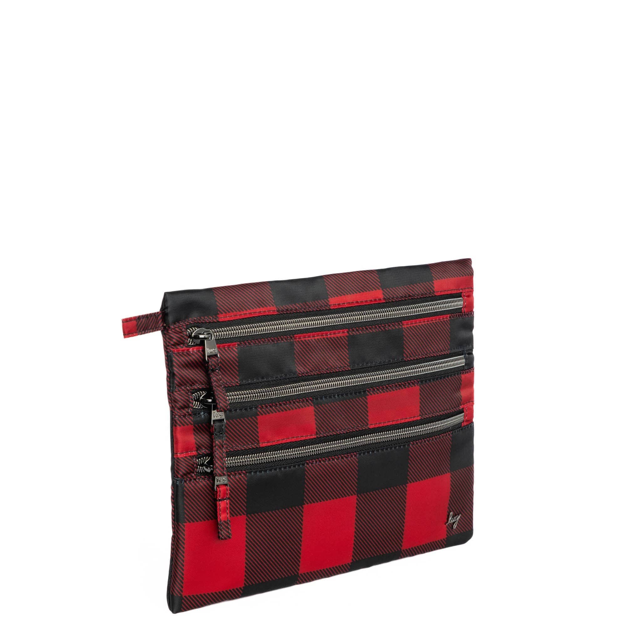Kickline Triple Zip Storage Pouch - BUFFALO CHECK RED - Kickline_BuffaloCheckRed_02