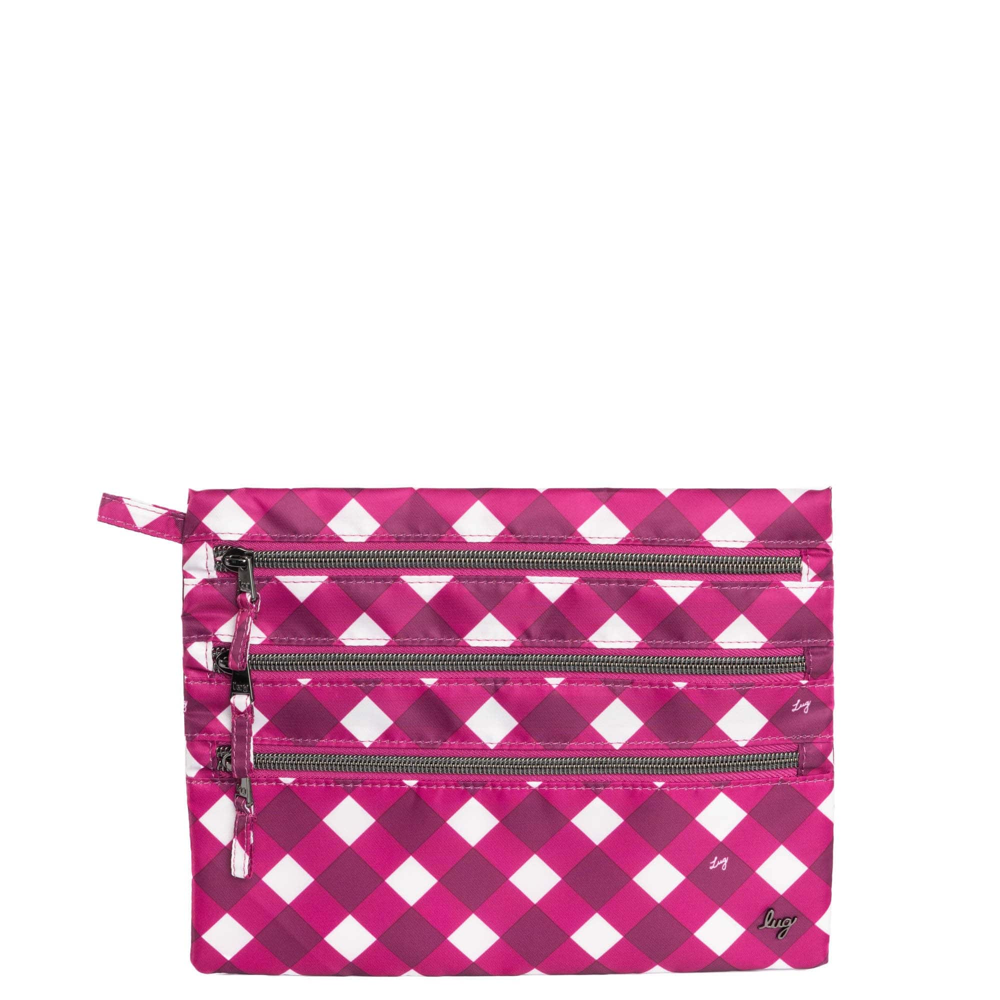 Kickline Triple Zip Storage Pouch - GINGHAM BERRY - Kickline_GinghamBerry_01