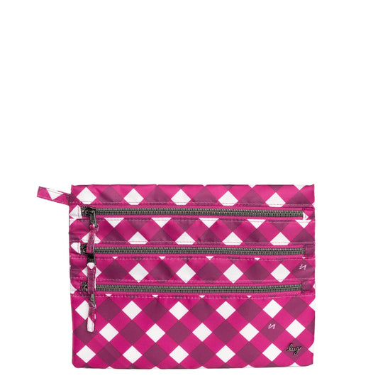 Kickline Triple Zip Storage Pouch - - Kickline_GinghamBerry_01_82602620-1991-4787-b8fc-63d877adc962