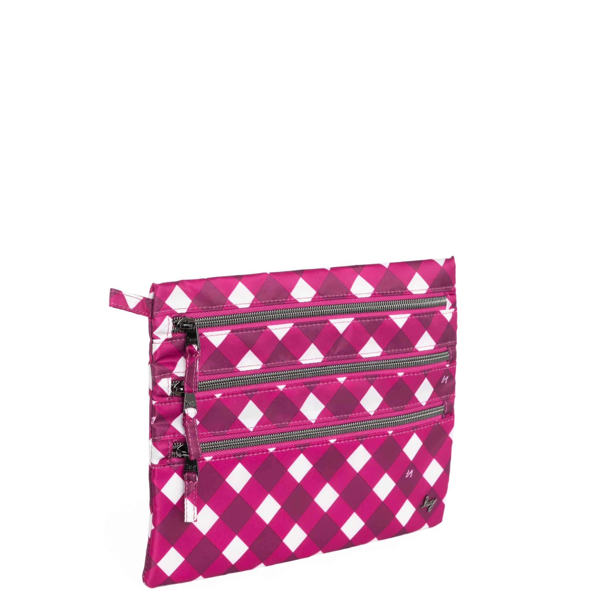 Kickline Triple Zip Storage Pouch - GINGHAM BERRY - Kickline_GinghamBerry_02