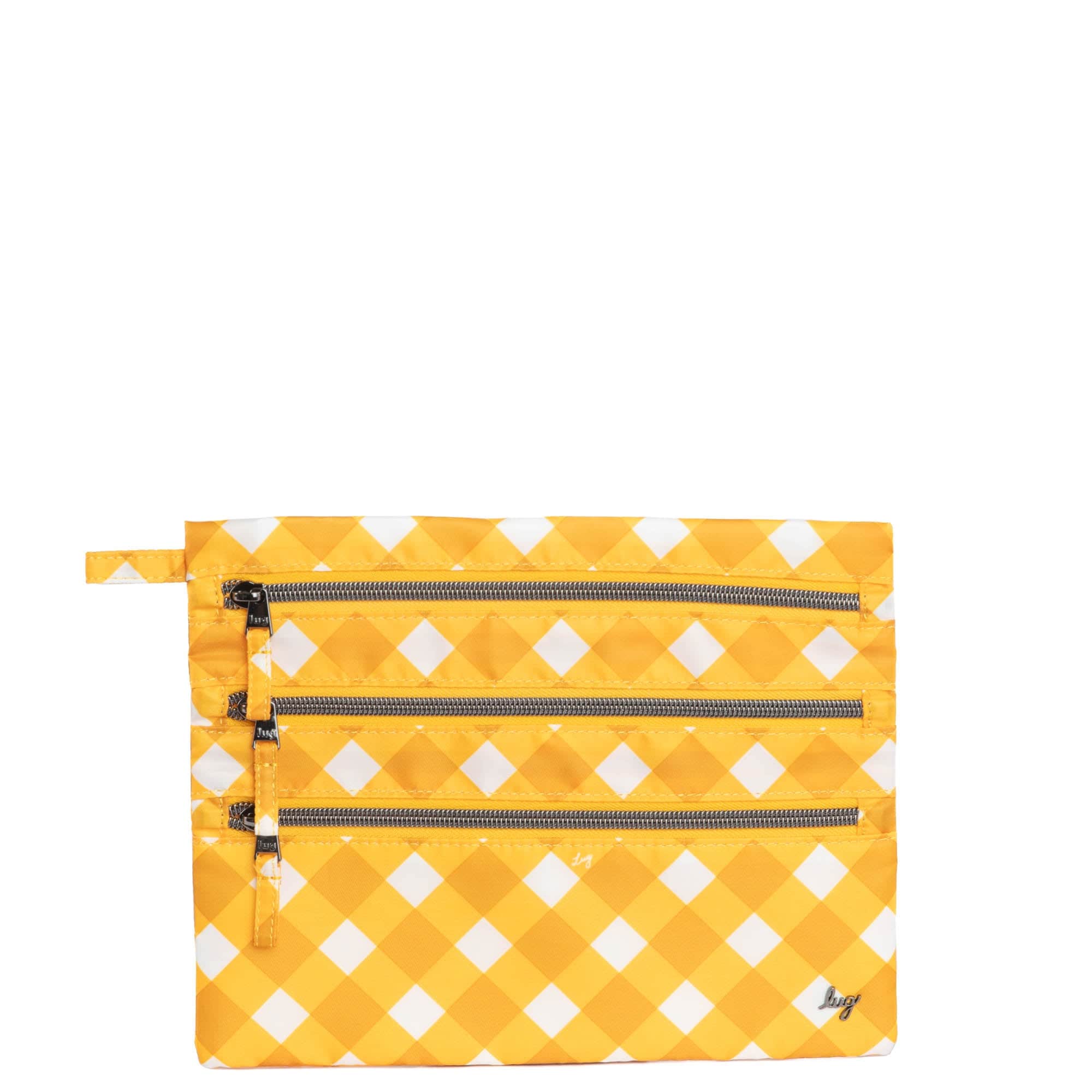 Kickline Triple Zip Storage Pouch - GINGHAM MUSTARD - Kickline_GinghamMustard_01