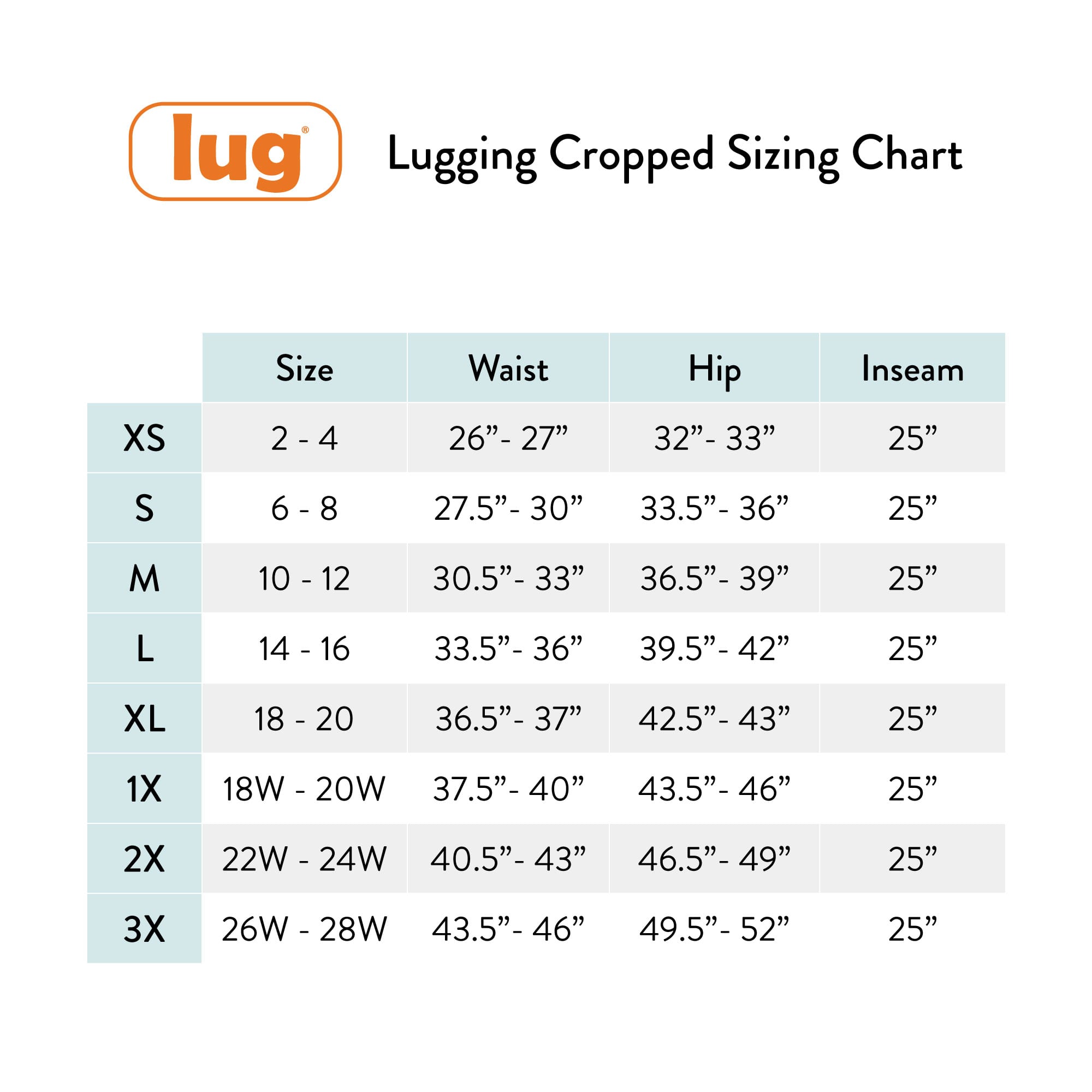 Lugging Cropped Leggings - - LuggingCropped_Sizing_Chart_79a156e8-4464-4d33-aa8a-a2ee1ee4efd5