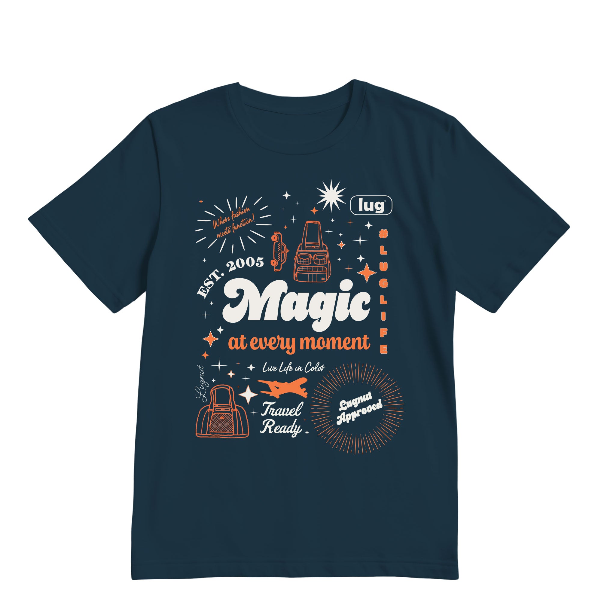 Lug Buddy Cotton Tee Shirt - MAGIC AT EVERY MOMENT-NAVY - MagicAtEveryMoment_Tshirt_Navy_01