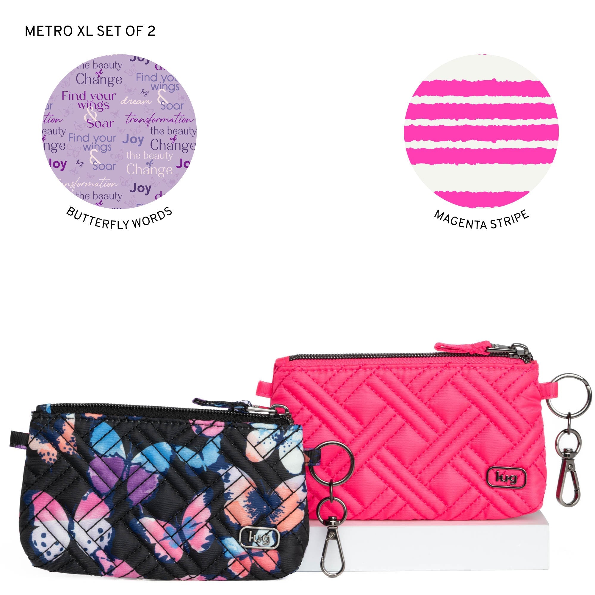 Metro XL Pouch - 2pc Set - WATERCOLOR BUTTERFLIES MAGENTA - Metro-XL-2set_WatercolourButterflies_Magenta_LL_cb6ca099-94c1-4fff-ad7e-bdc7dfb66ec5