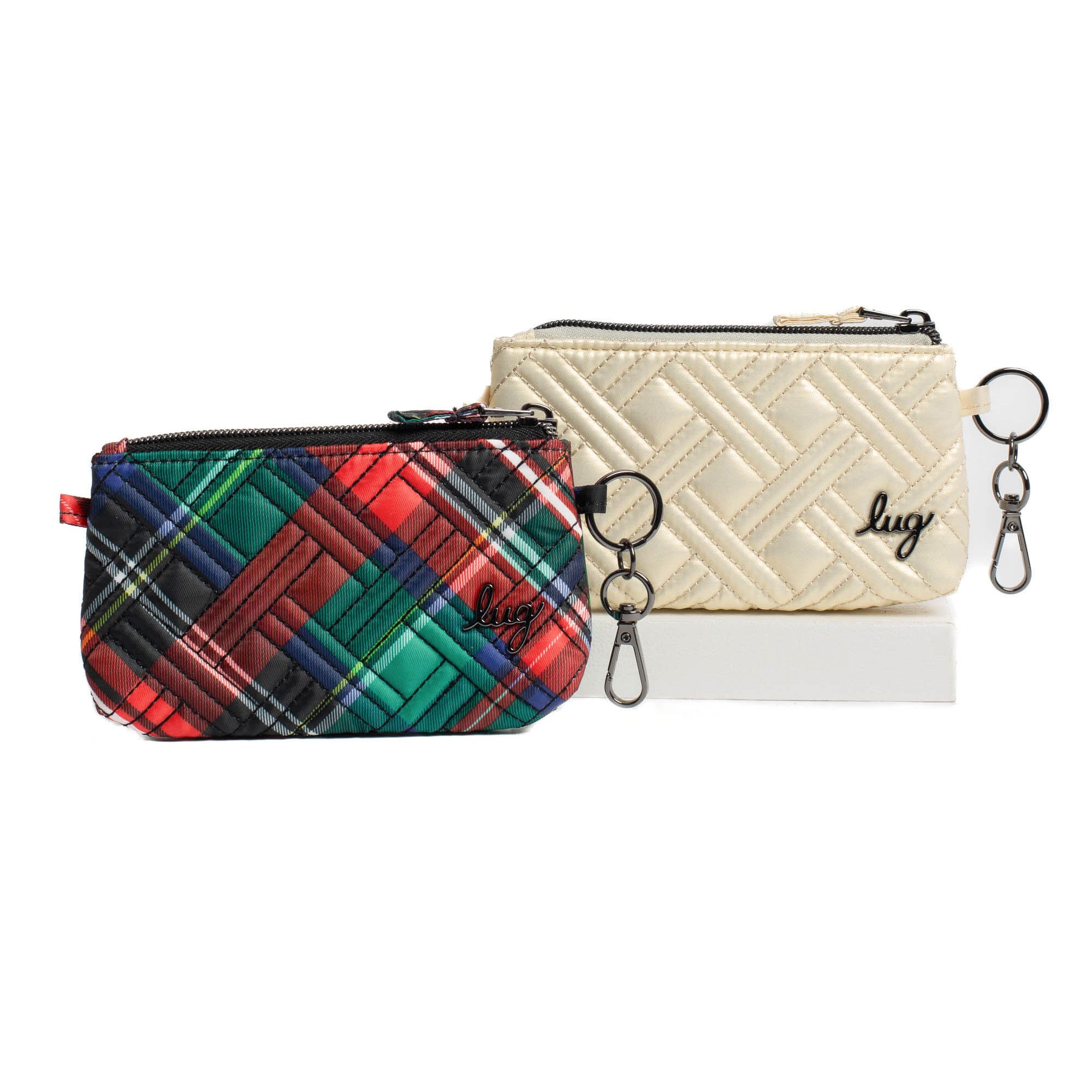 Metro XL Pouch - 2pc Set - TARTAN PLAID METALLIC CHAMPAGNE - MetroXLSetof2_TartanPlaid_MetallicChampagne