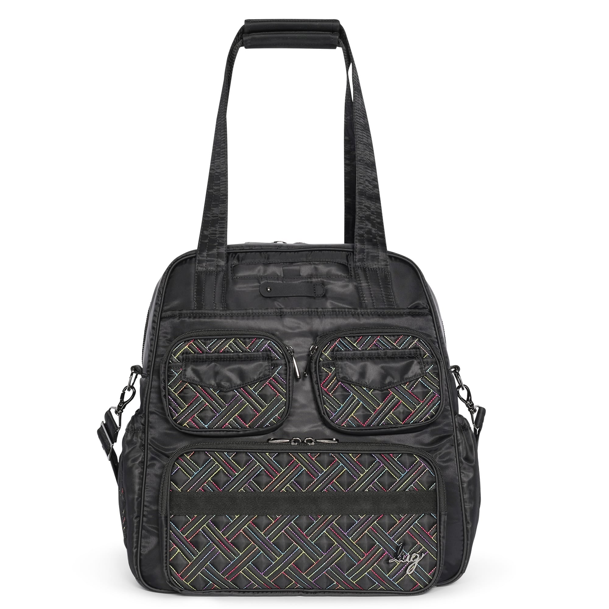 Puddle Jumper LE Convertible Tote Bag - BLACK RAINBOW STITCH - PUDDLEJUMPERLE-CHARMBAR_BlackRainbowStitch_01