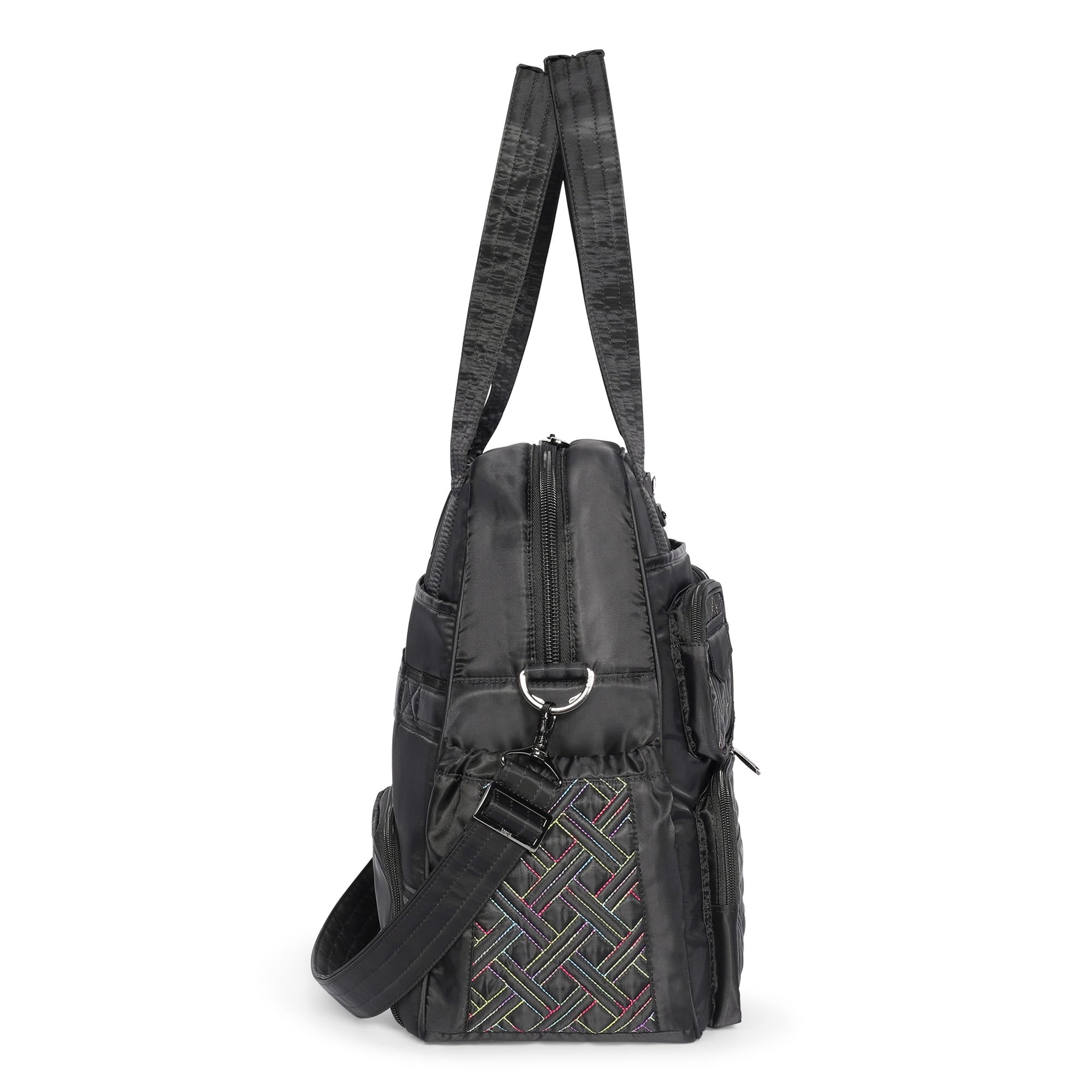 Puddle Jumper LE Convertible Tote Bag - BLACK RAINBOW STITCH - PUDDLEJUMPERLE-CHARMBAR_BlackRainbowStitch_03