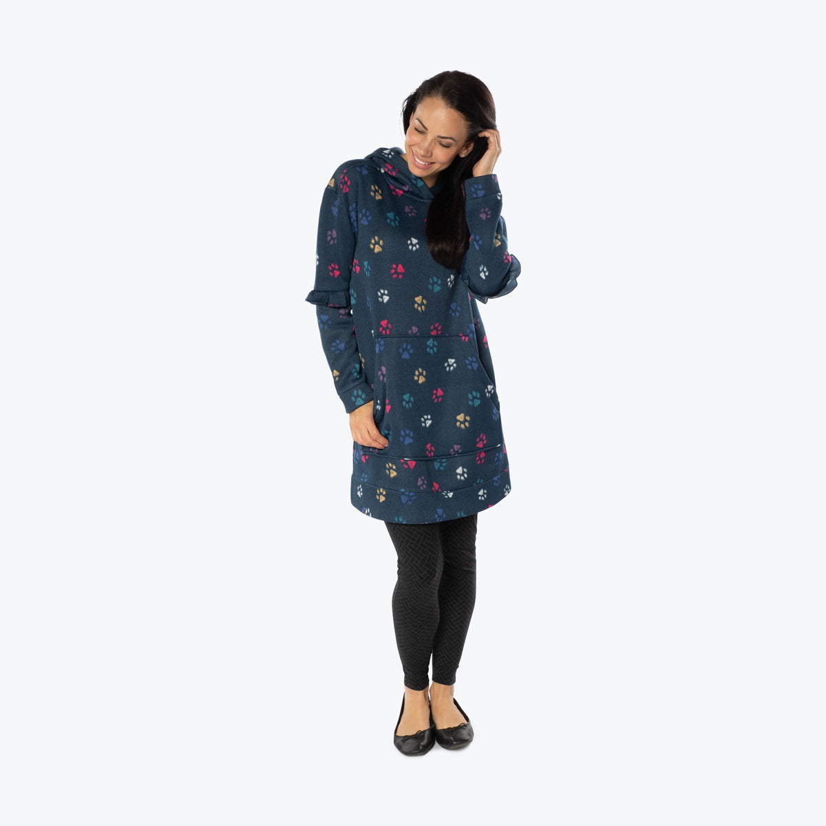 Peekaboo Sweater Fleece Tunic Hoodie - - PeekabooSweaterFleece_PawsNavy_S_01a_06636ed1-669c-4ed6-a744-98f0e4afbf3f