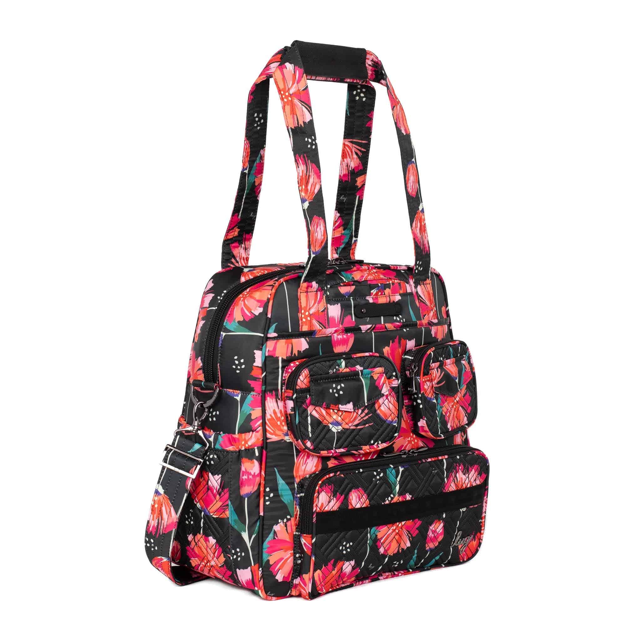 Puddle Jumper LE Convertible Tote Bag - POMPOM FLORAL BLACK - PuddleJumperLE_PompomFloralBlack_02