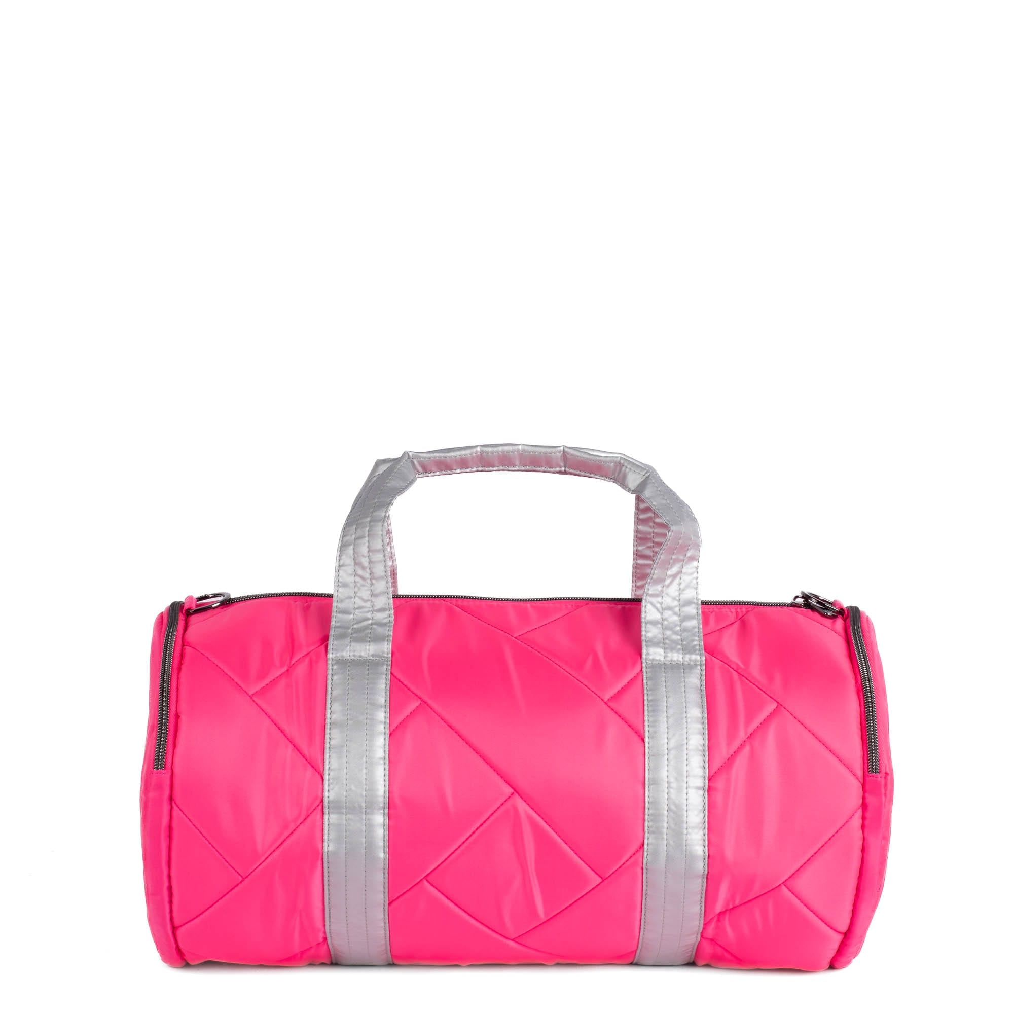 Lug Rowboat Duffel Bag in magenta and silver, featured as an overnight duffel with sturdy handles and spacious interior.