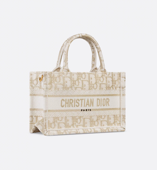Dior Mini Book Tote – White & Gold Dior Oblique Embroidery #2 - - S5573CTQRM981_E03