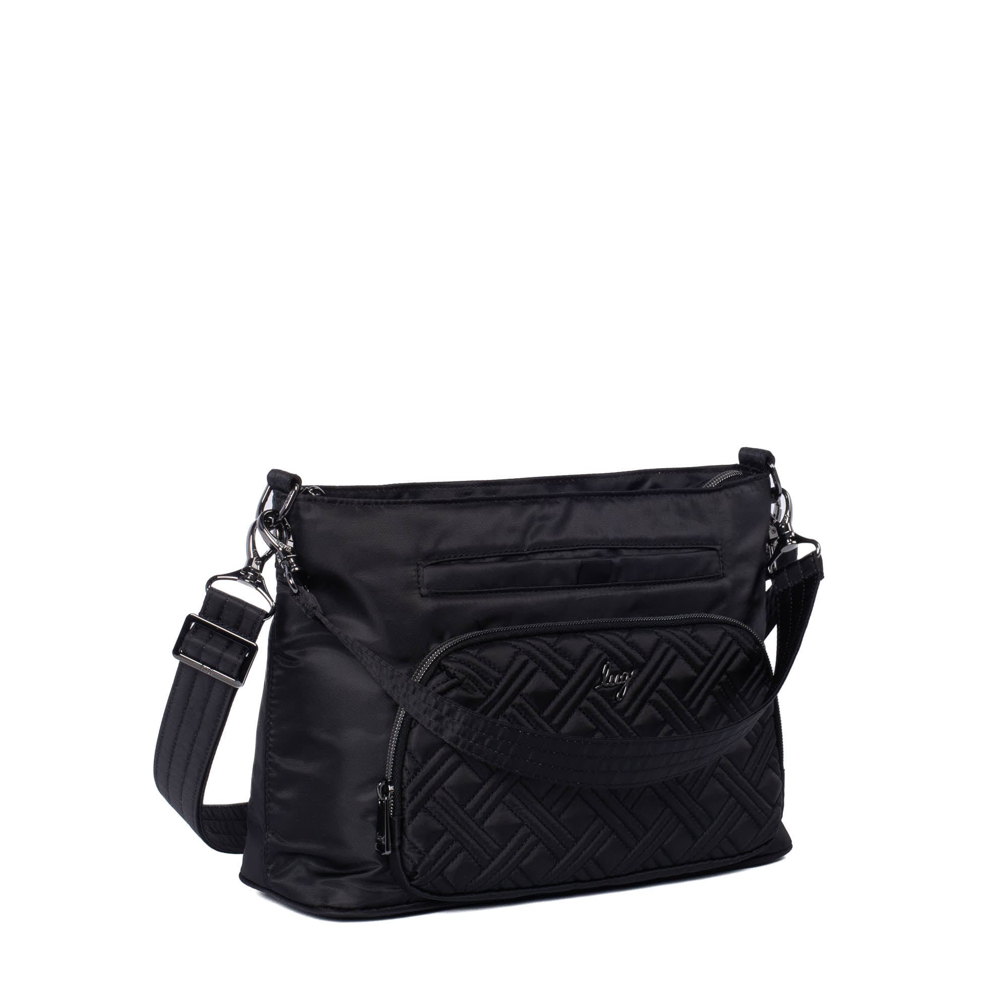 Black Lug Samba 2 convertible crossbody bag with adjustable strap and multiple compartments, showcasing stylish, versatile design.