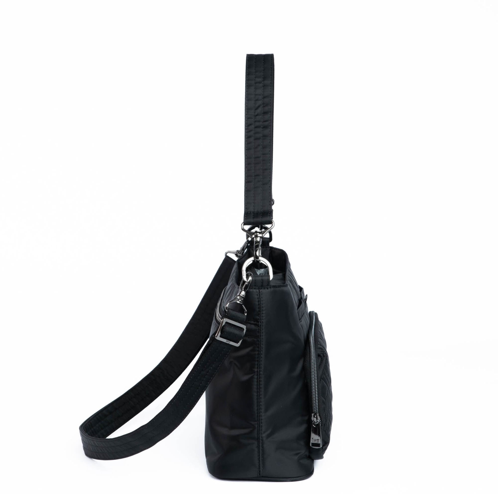 Black Lug Samba 2 convertible crossbody bag with adjustable strap and multiple compartments, stylish and versatile for everyday use.