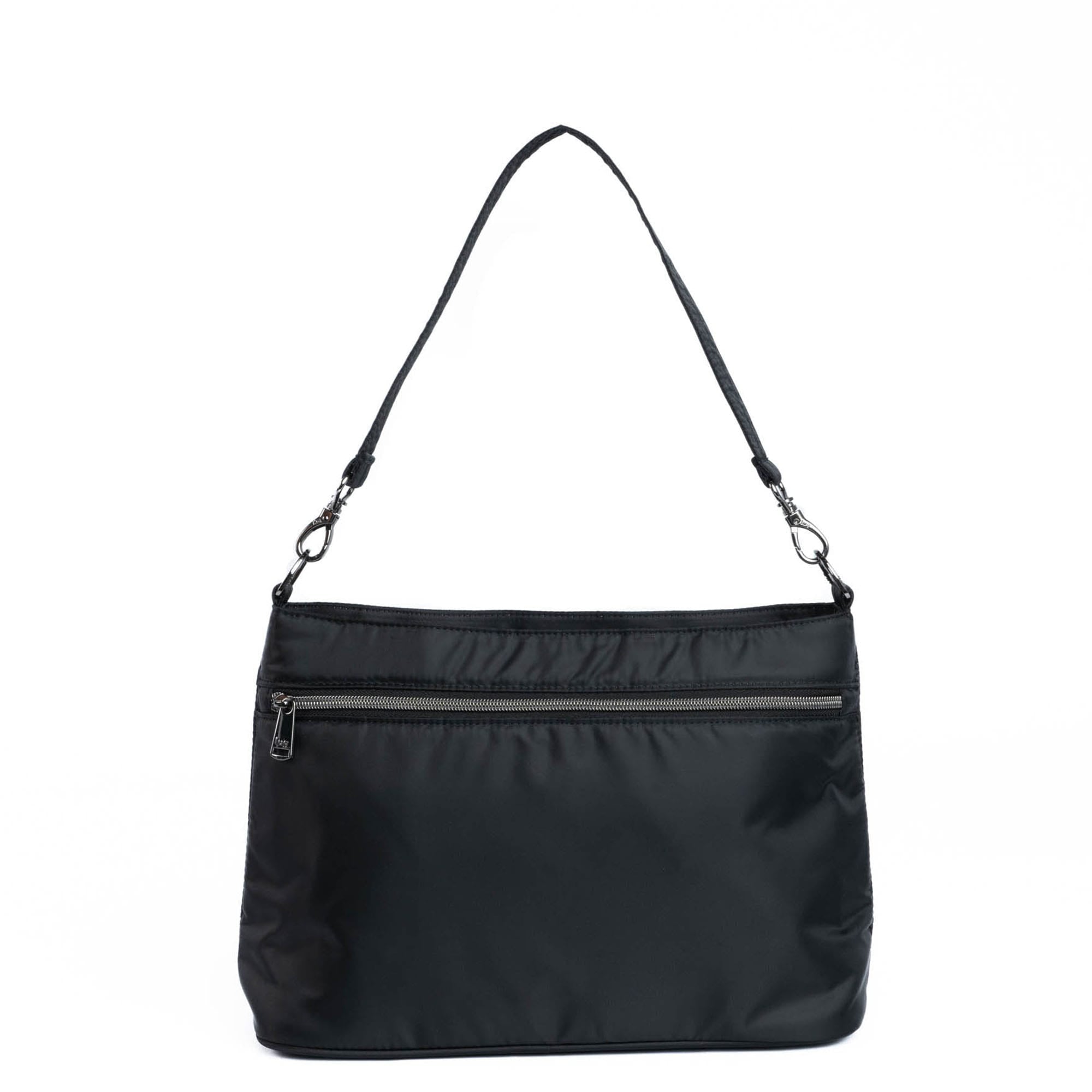 Black Lug Samba 2 convertible crossbody bag with adjustable strap and multiple compartments, casual and versatile design.