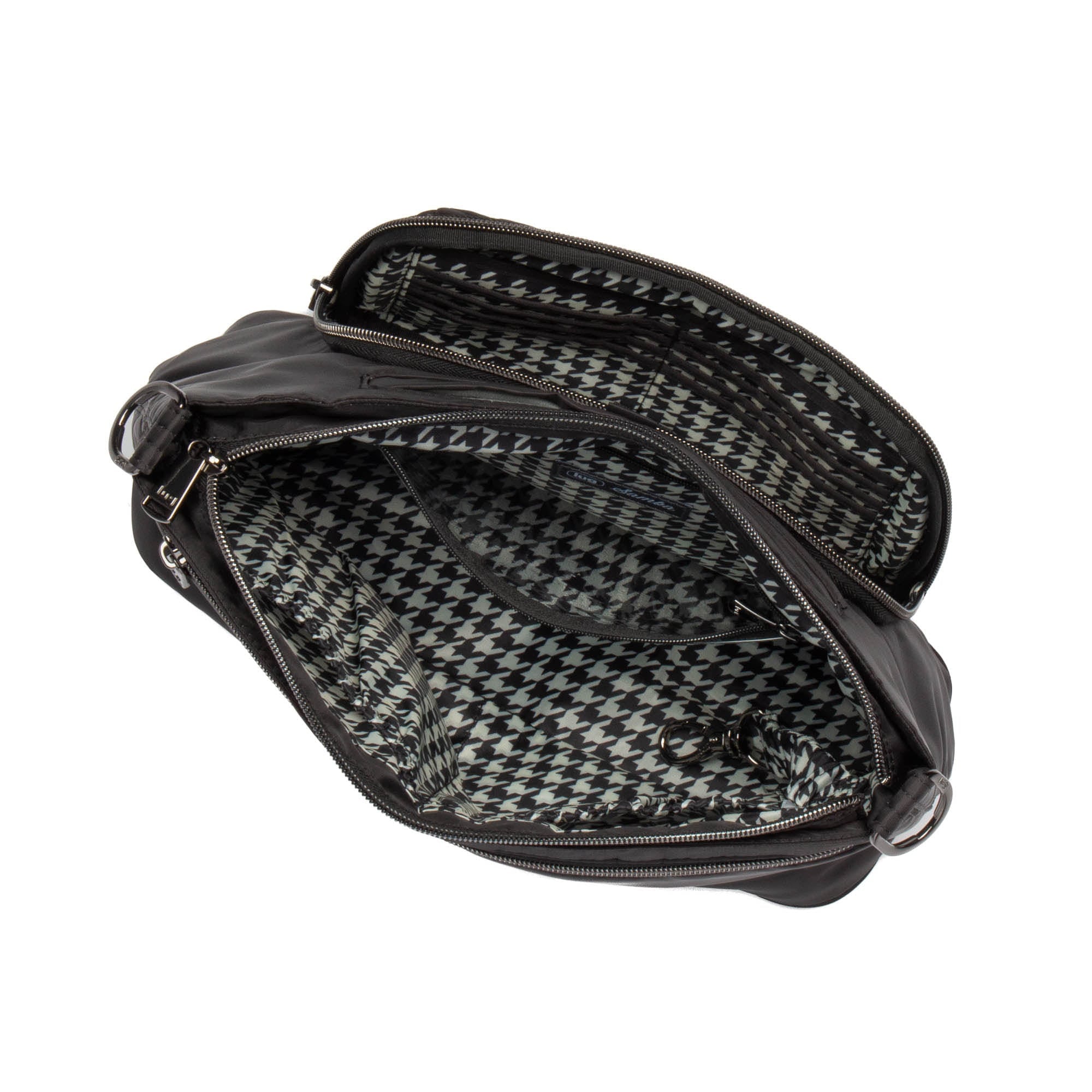 Black Lug Samba 2 convertible crossbody bag with adjustable strap and multiple compartments, displayed on a plain background.