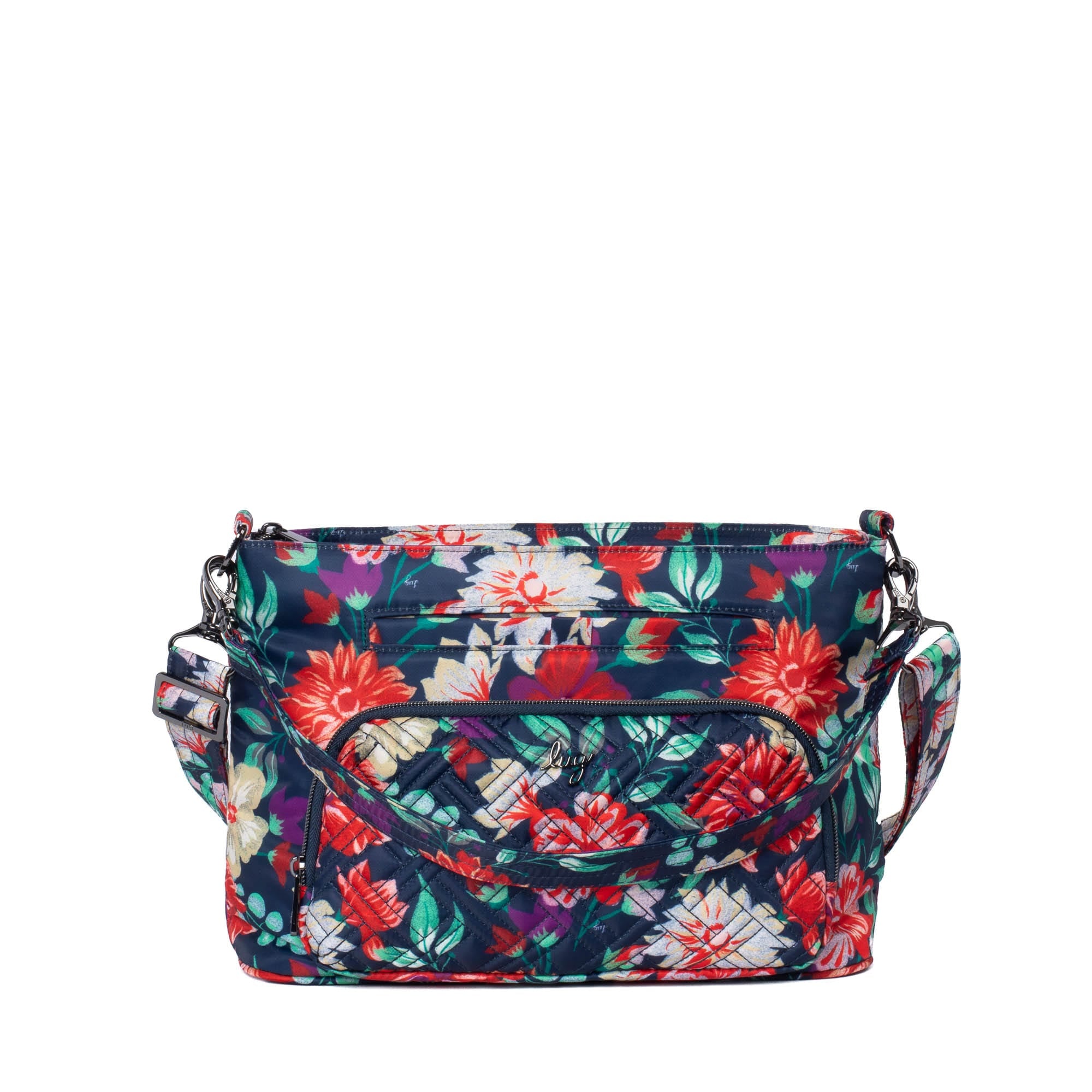 Lug Samba 2 convertible crossbody bag in Bloom Revival pattern with adjustable strap and multiple compartments.