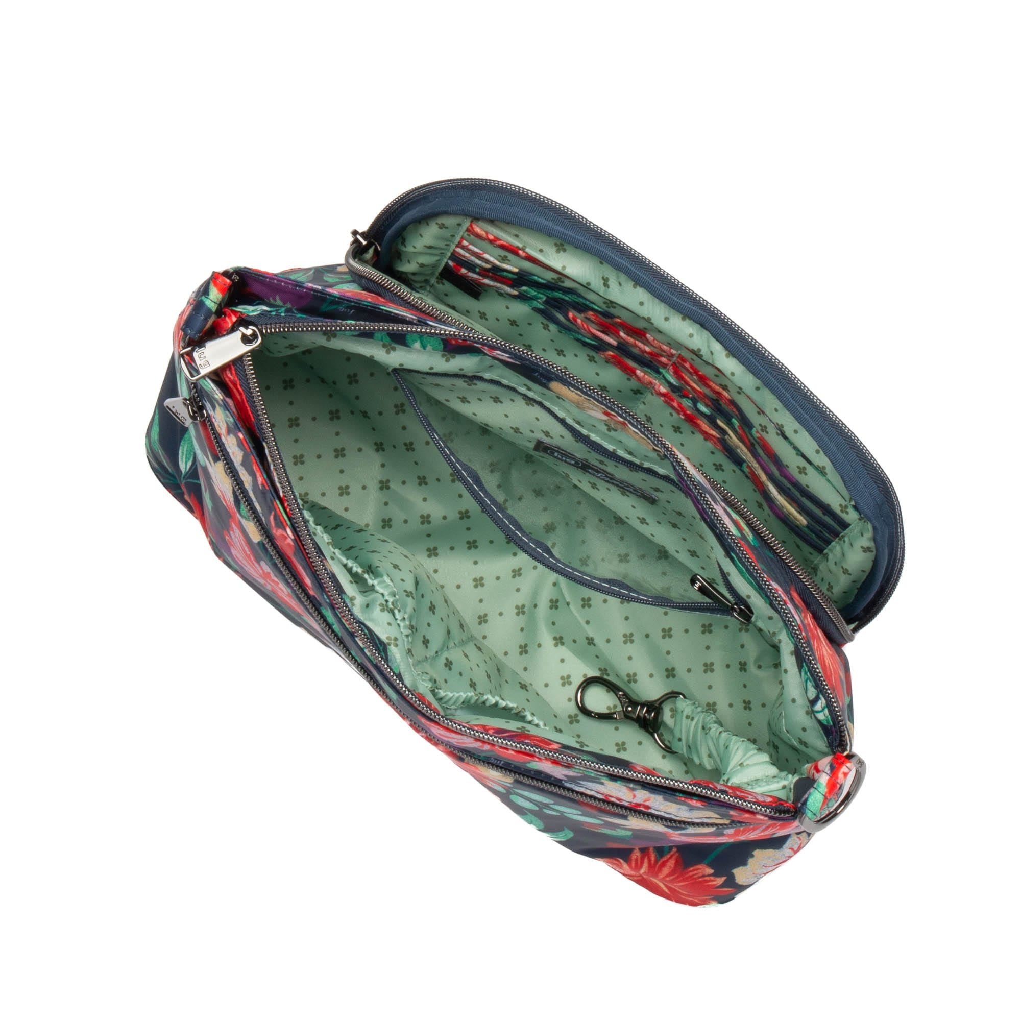 Lug Samba 2 convertible crossbody bag in floral print with adjustable strap and multiple compartments, showcasing stylish functionality.