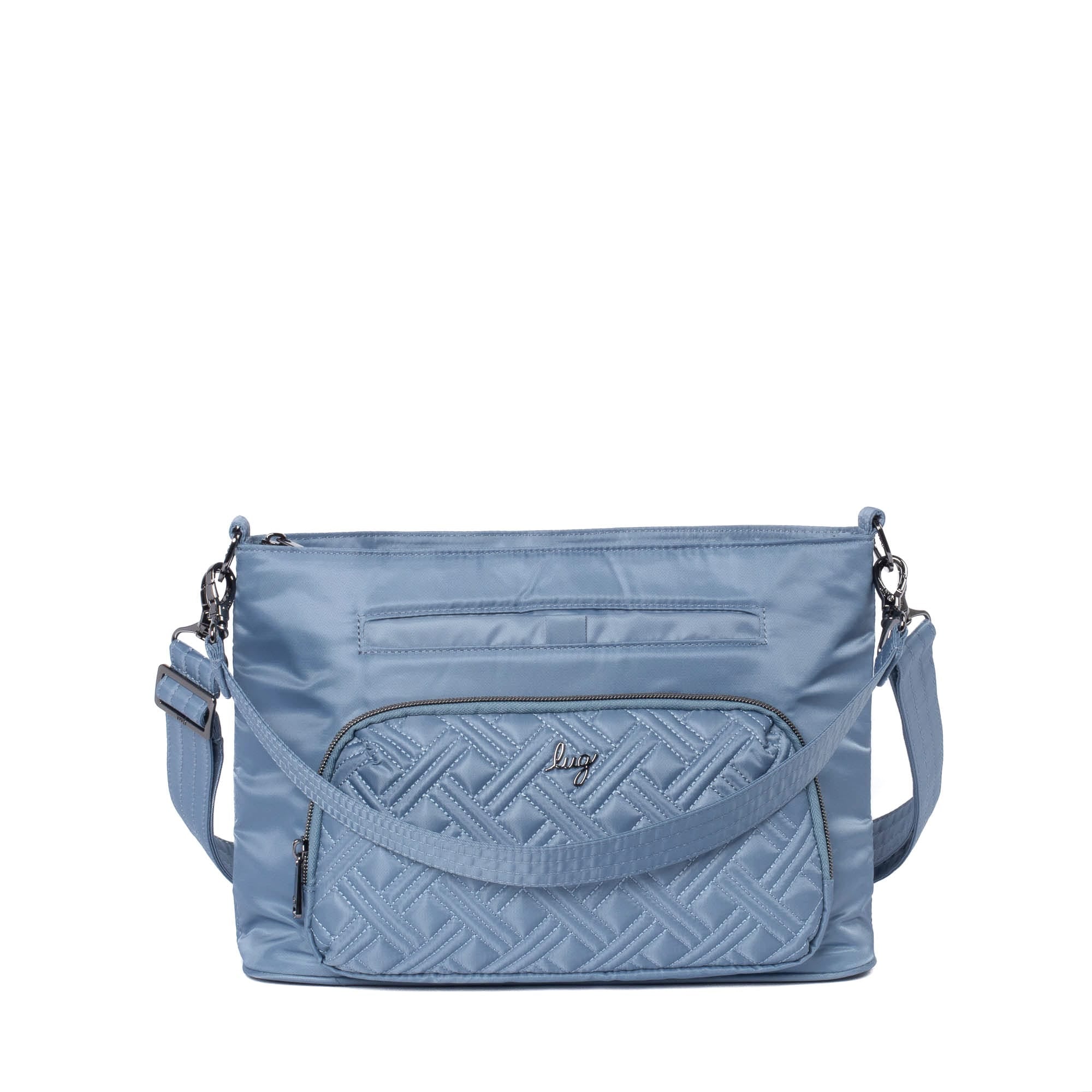 Lug Samba 2 convertible crossbody bag in blue moon color, showing a sleek design with adjustable strap and spacious interior.