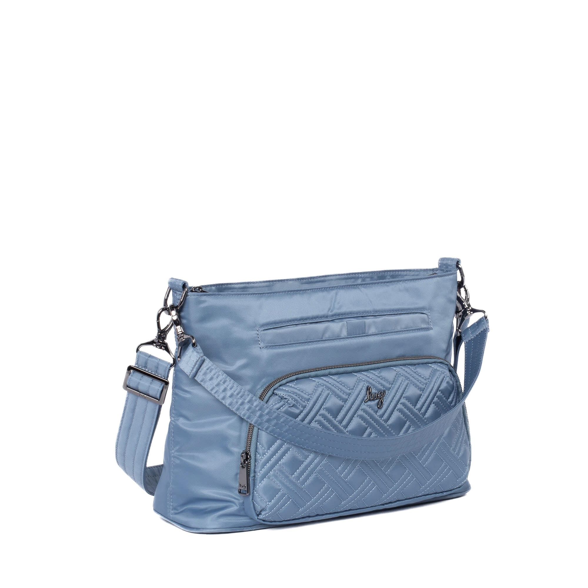 Lug Samba 2 convertible crossbody bag in blue moon color with adjustable strap and multiple compartments.