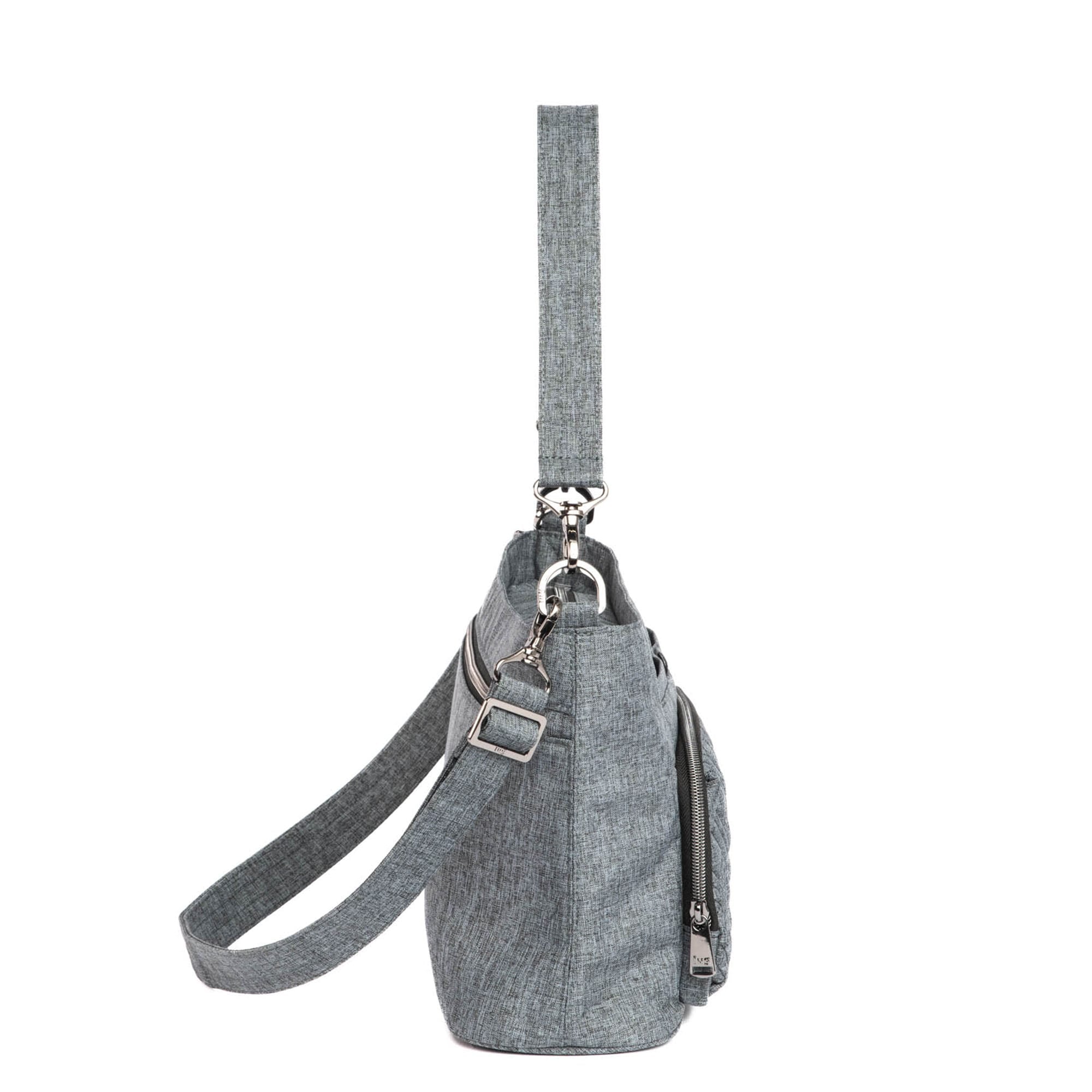 Lug Samba 2 convertible crossbody bag in Heather Grey with adjustable strap and multiple compartments.