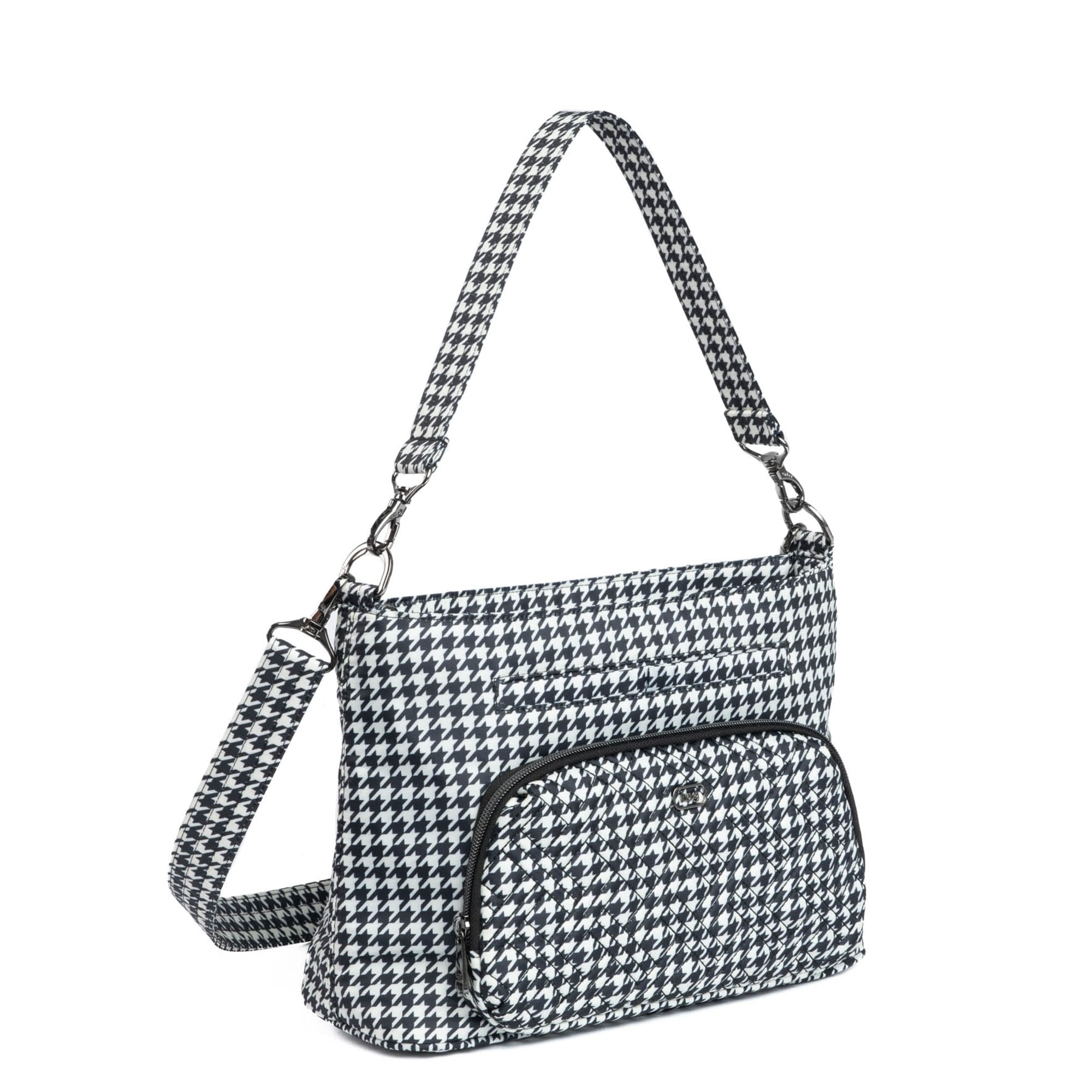 Lug Samba 2 convertible crossbody bag in micro houndstooth pattern, featuring a compact design with adjustable strap.