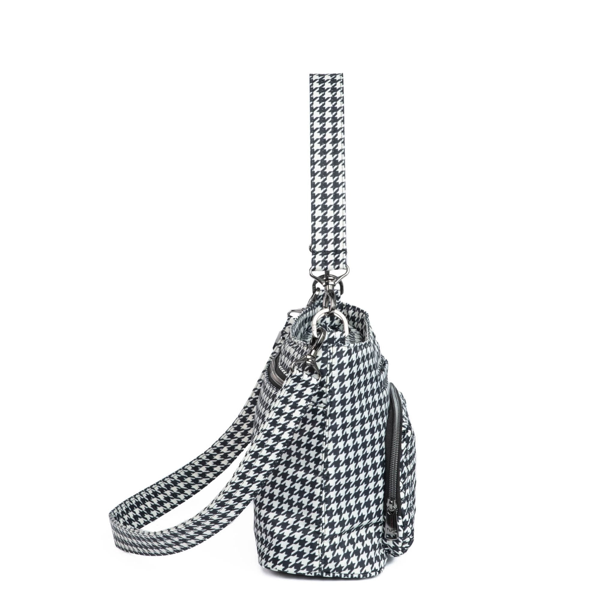 Lug Samba 2 convertible crossbody bag in micro houndstooth fabric, featuring adjustable strap and compact design.