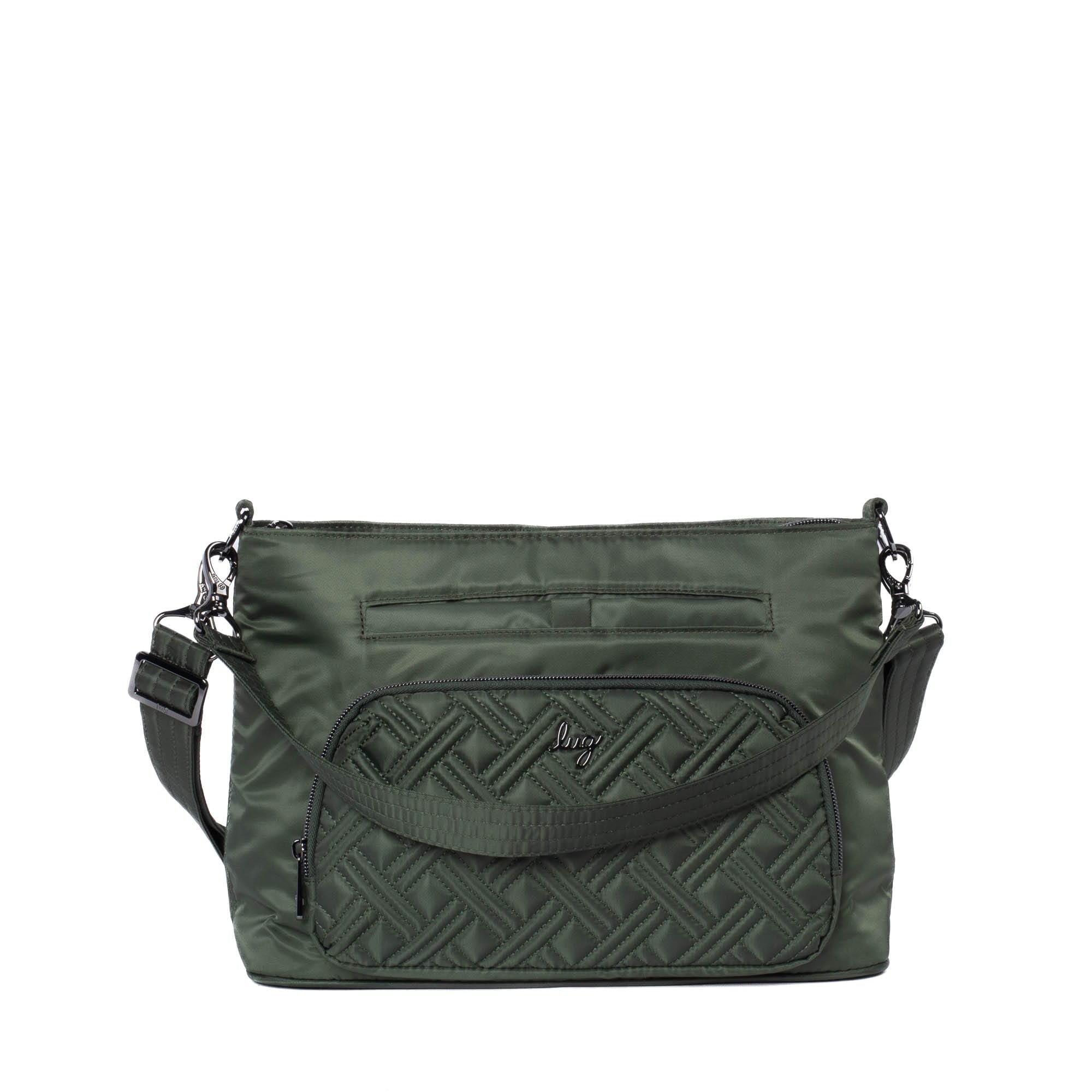 Olive green Lug Samba 2 convertible crossbody bag with adjustable strap and multiple compartments, stylish and practical for everyday use.