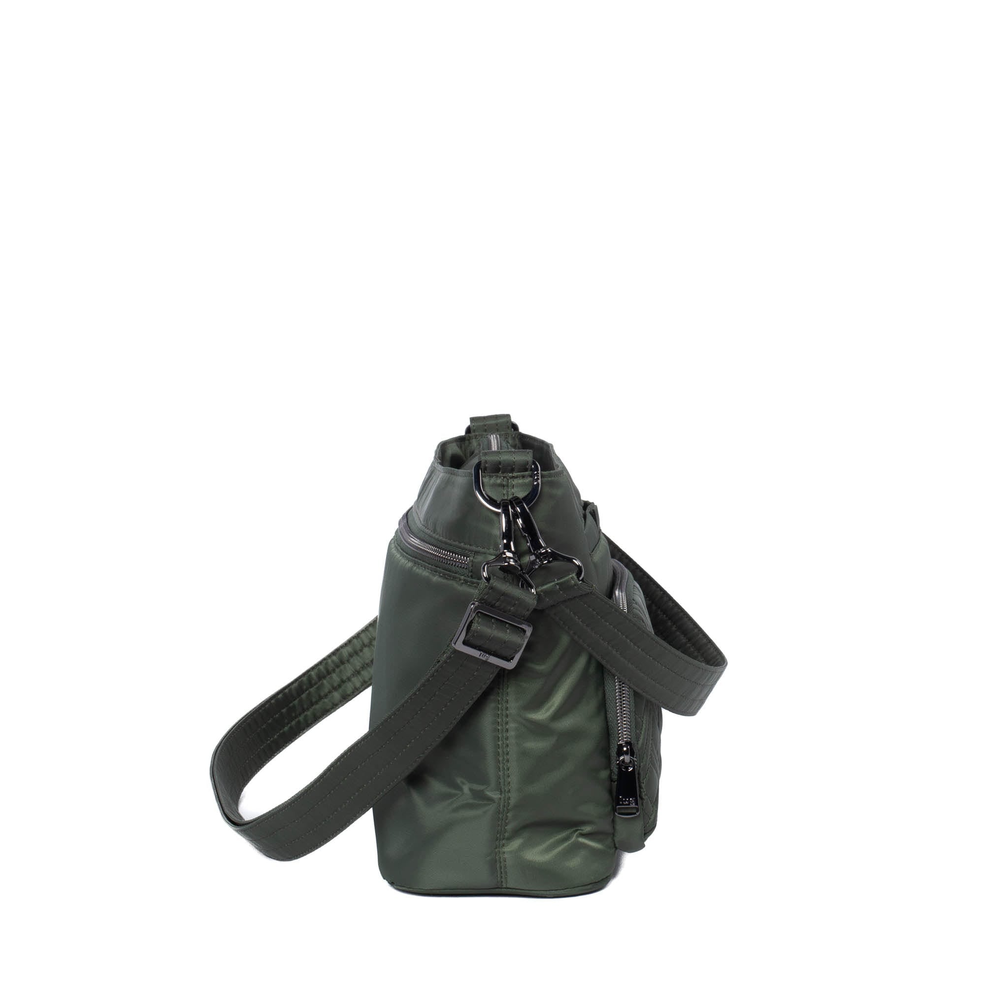 Olive green Lug Samba 2 convertible crossbody bag with adjustable strap and multiple compartments.