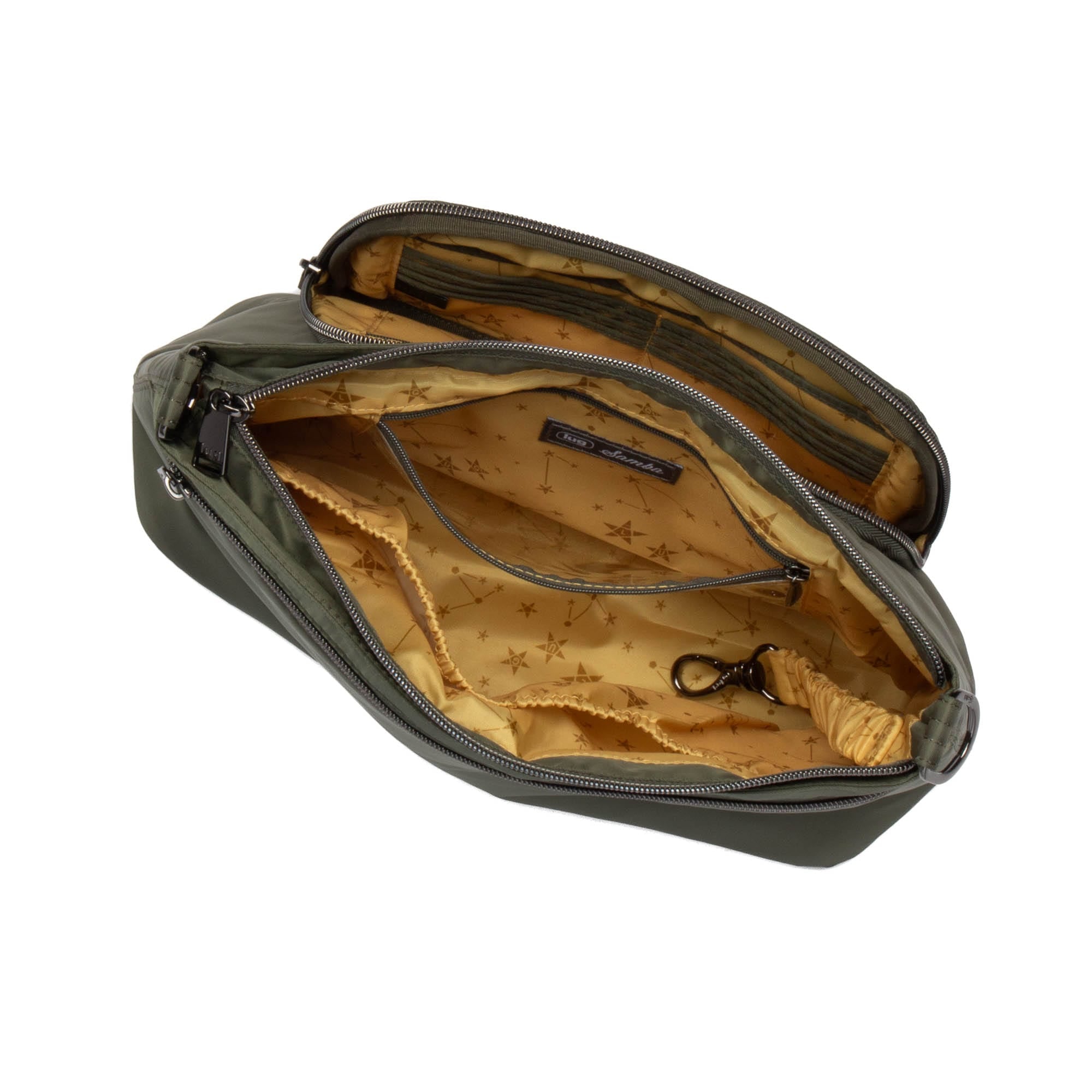 Olive green Lug Samba 2 convertible crossbody bag with adjustable strap and multiple compartments, stylish and versatile.