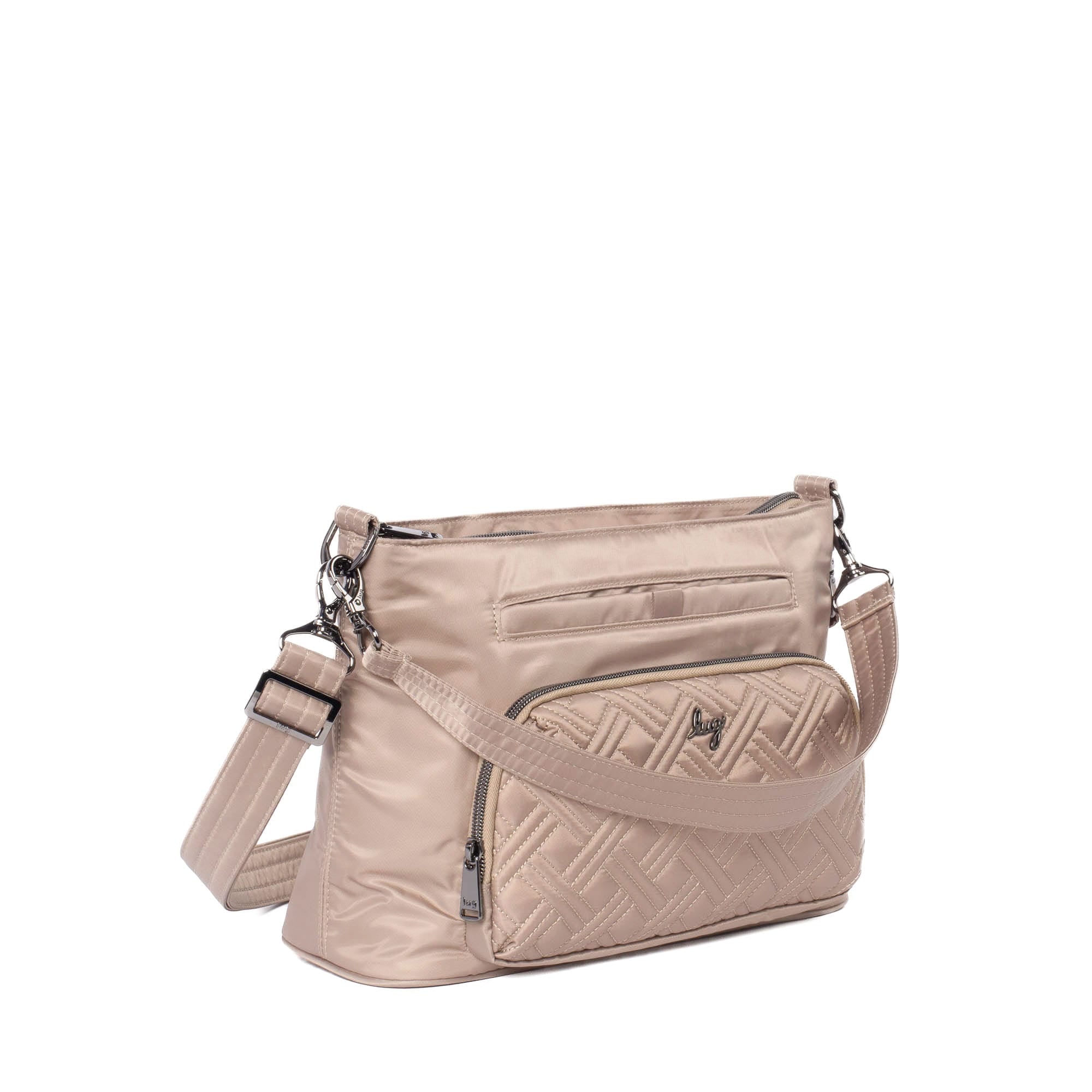 Lug Samba 2 convertible crossbody bag in sand color, showing the adjustable strap and compact design for everyday use.