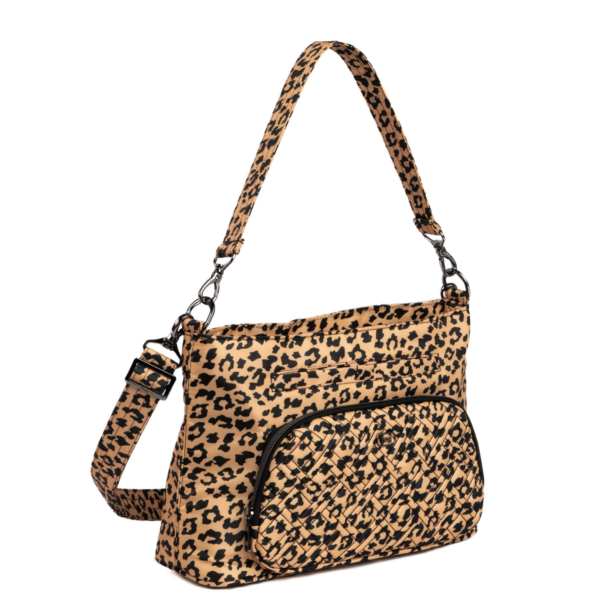 Lug Samba 2 convertible crossbody bag with spotted leopard print and adjustable strap, stylish and versatile accessory.