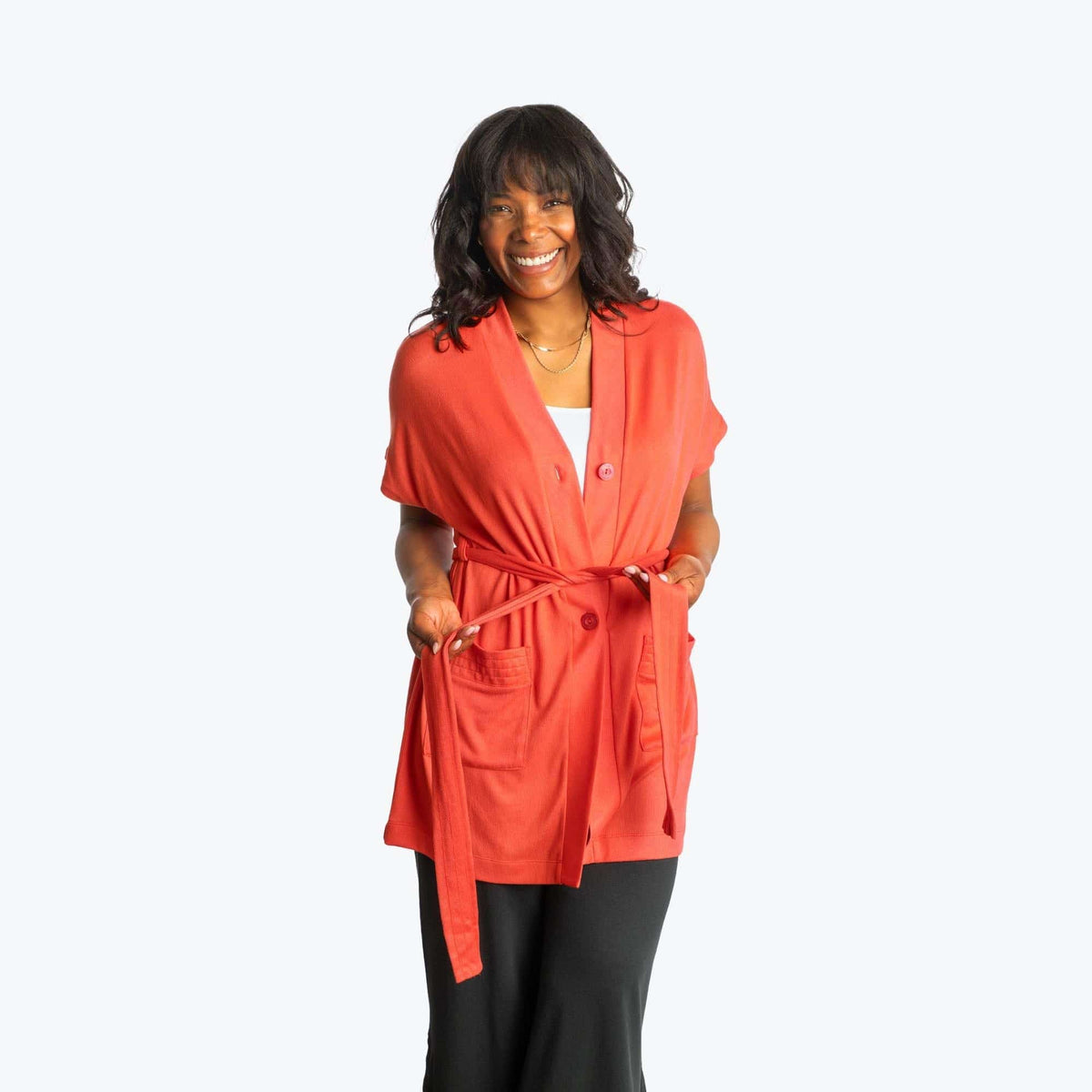 Sashay Lounge Wrap Vest - ISLAND TILE BLUE - SashayLoungeVest_Papaya_03