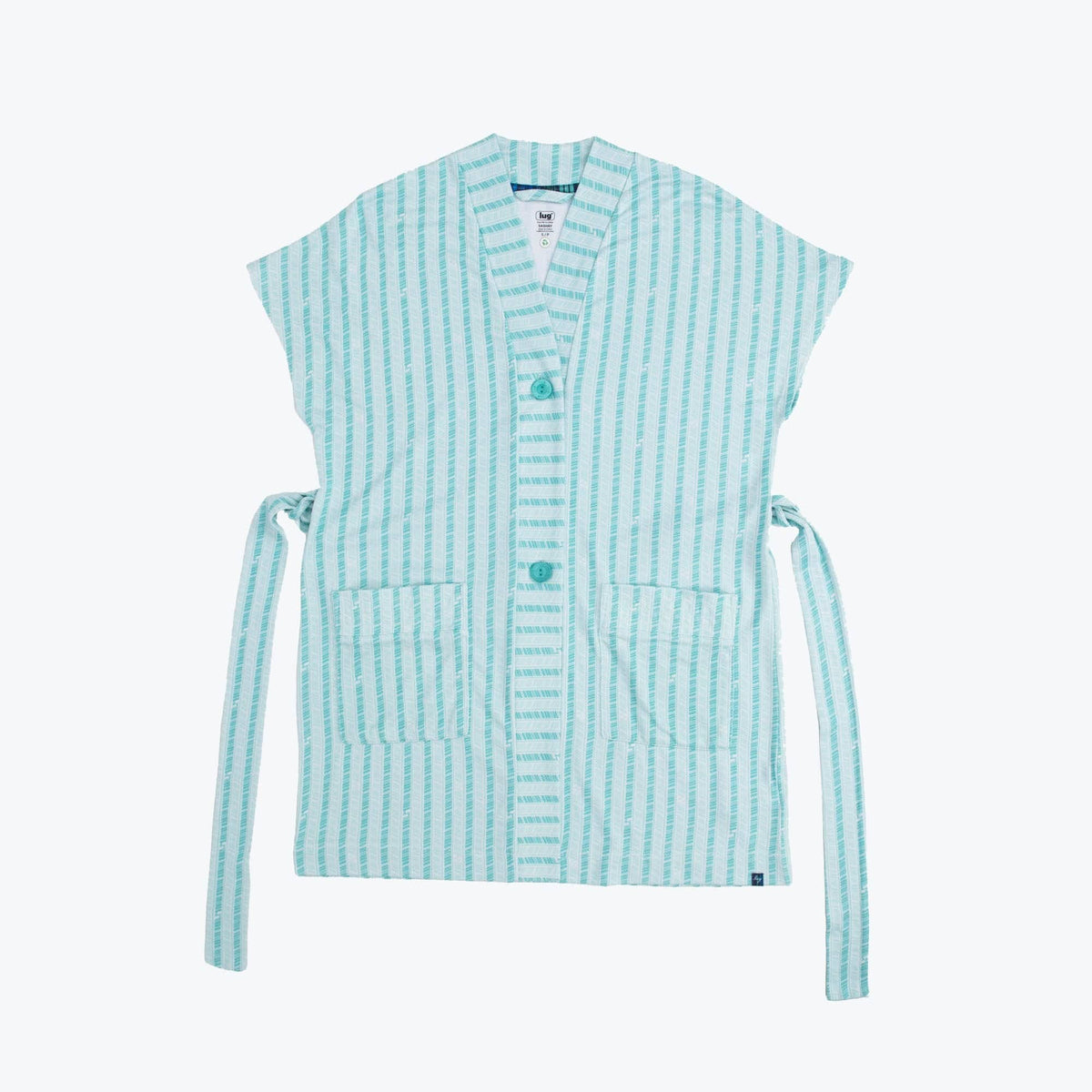 Sashay Lounge Wrap Vest - RADIATE STRIPE AQUA - SashayLoungeVest_RadiateStripeAqua_Flatlay