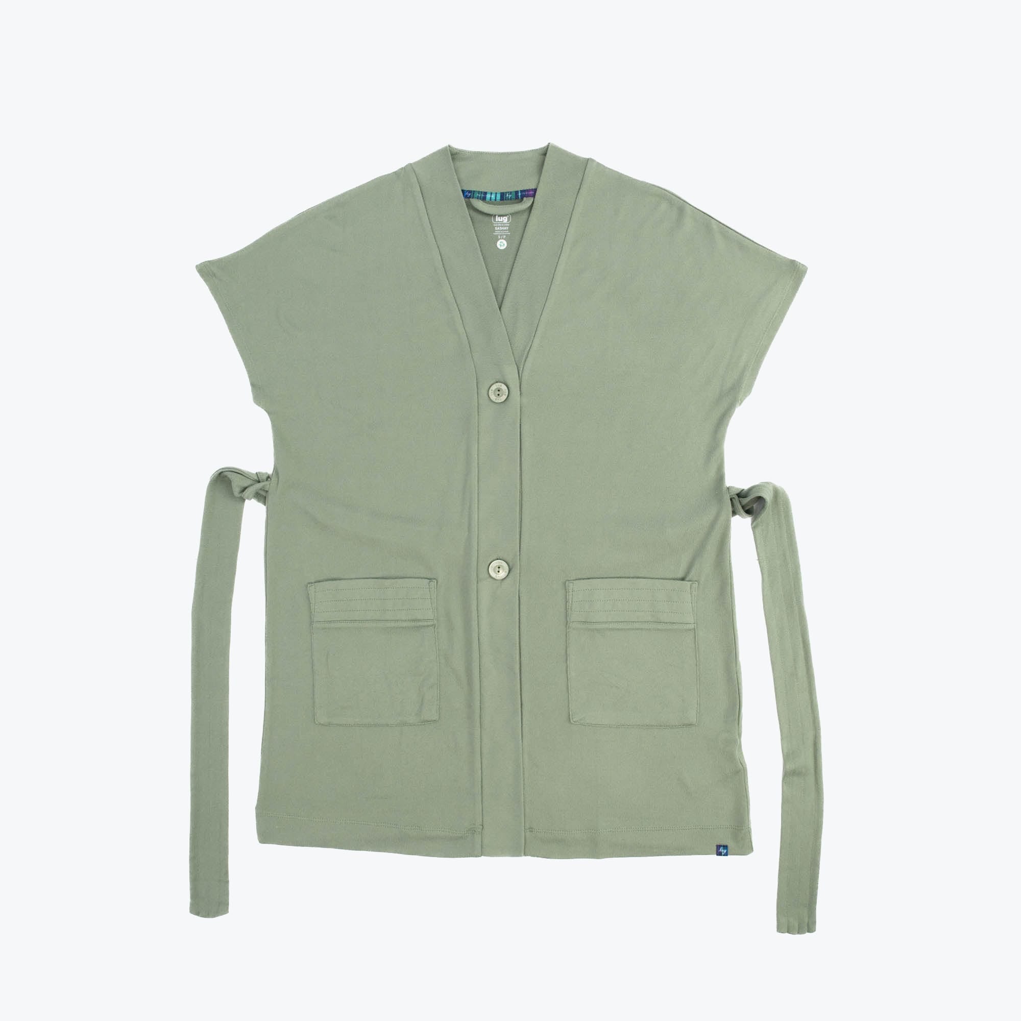 Sashay Lounge Wrap Vest - ISLAND TILE BLUE - SashayLoungeVest_SageGreen_Flatlay