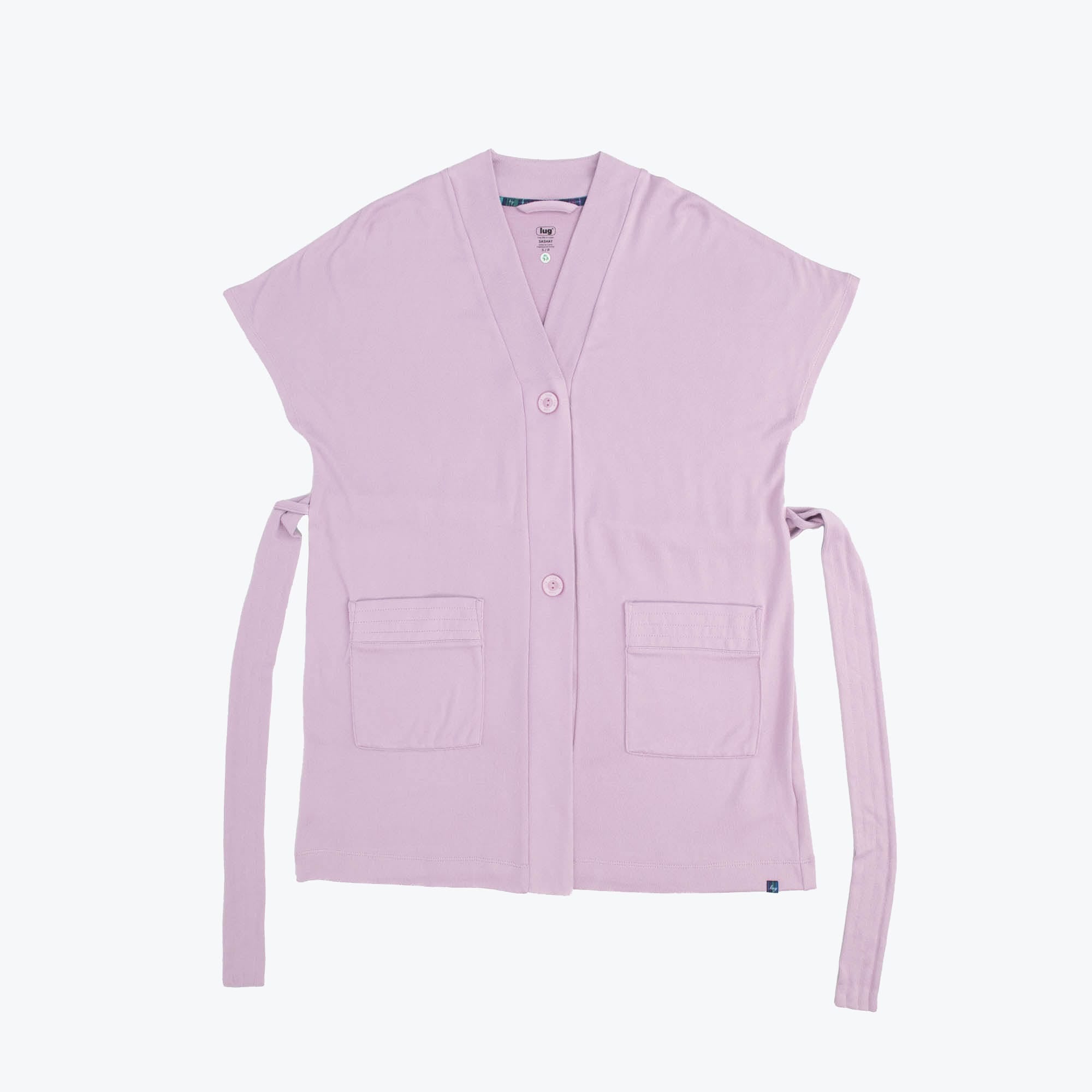 Sashay Lounge Wrap Vest - RADIATE STRIPE AQUA - SashayLoungeVest_Sugarplum_Flatlay