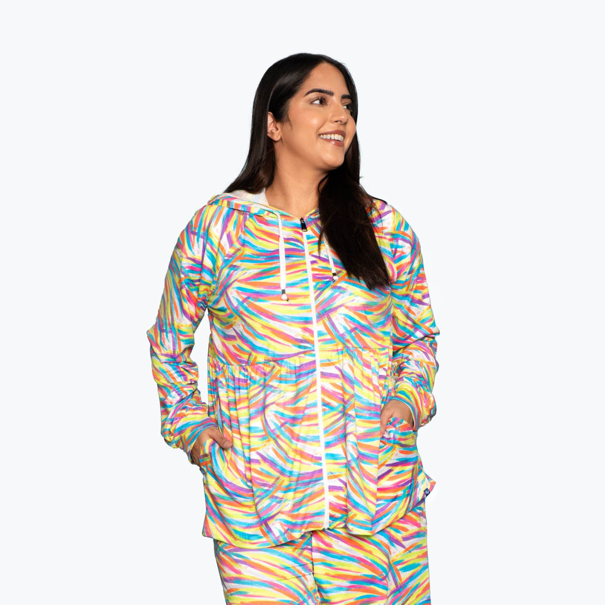 Shimmy Brushed Jersey Zip Up - BRUSHSTROKES BRIGHT - Shimmy_BrushstrokesBright_L_01