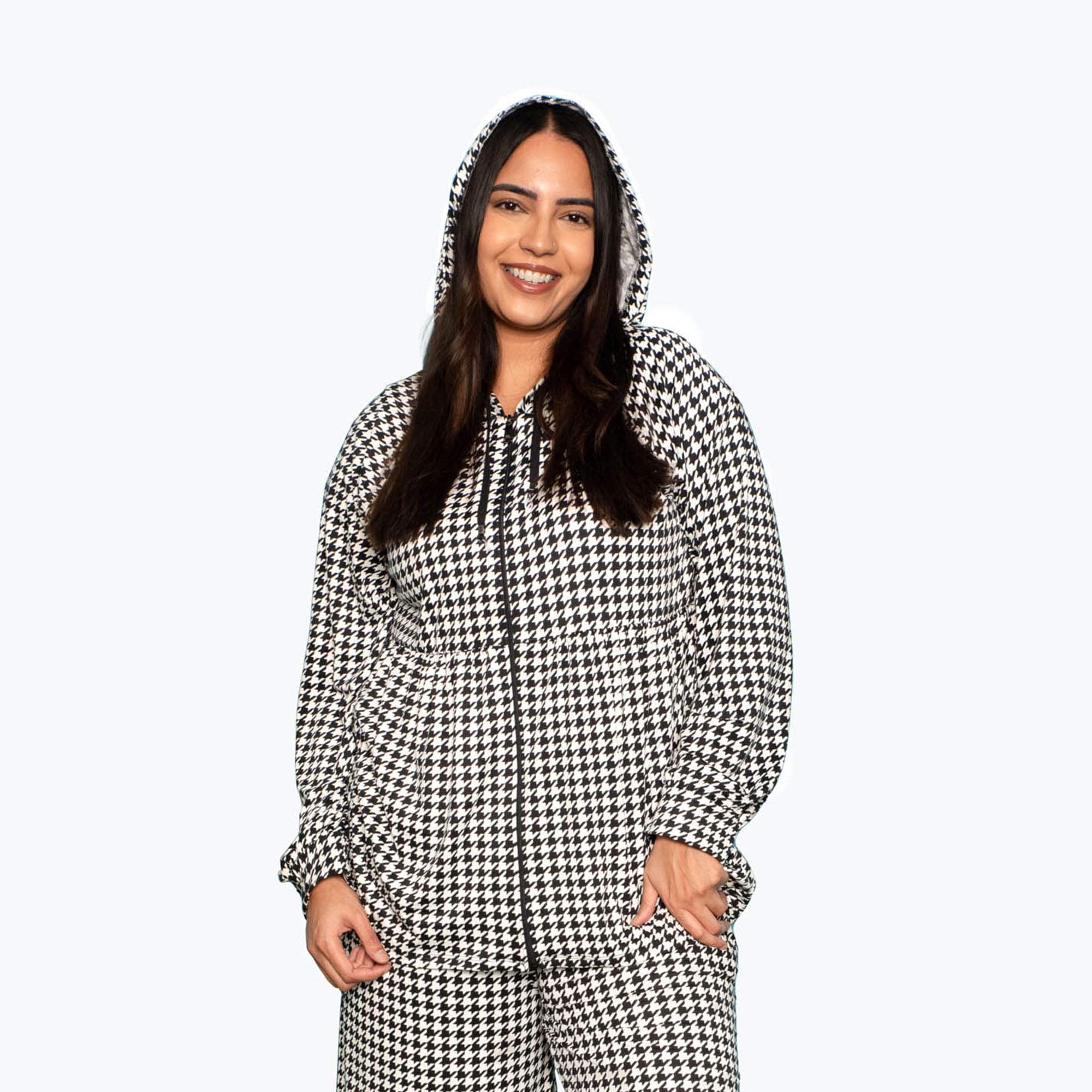 Shimmy Brushed Jersey Zip Up - MICRO HOUNDSTOOTH - Shimmy_Houndstooth_L_01