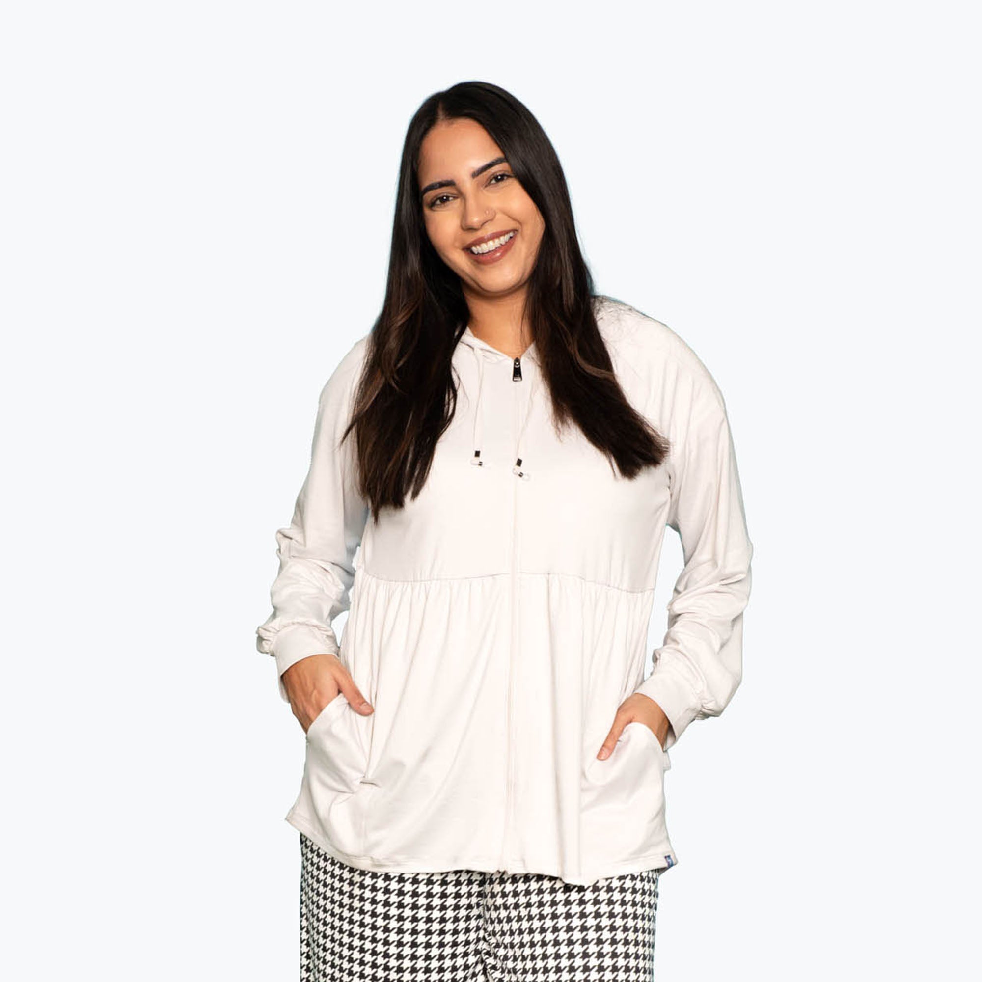 Shimmy Brushed Jersey Zip Up - PEBBLE - Shimmy_Pebble_L_01