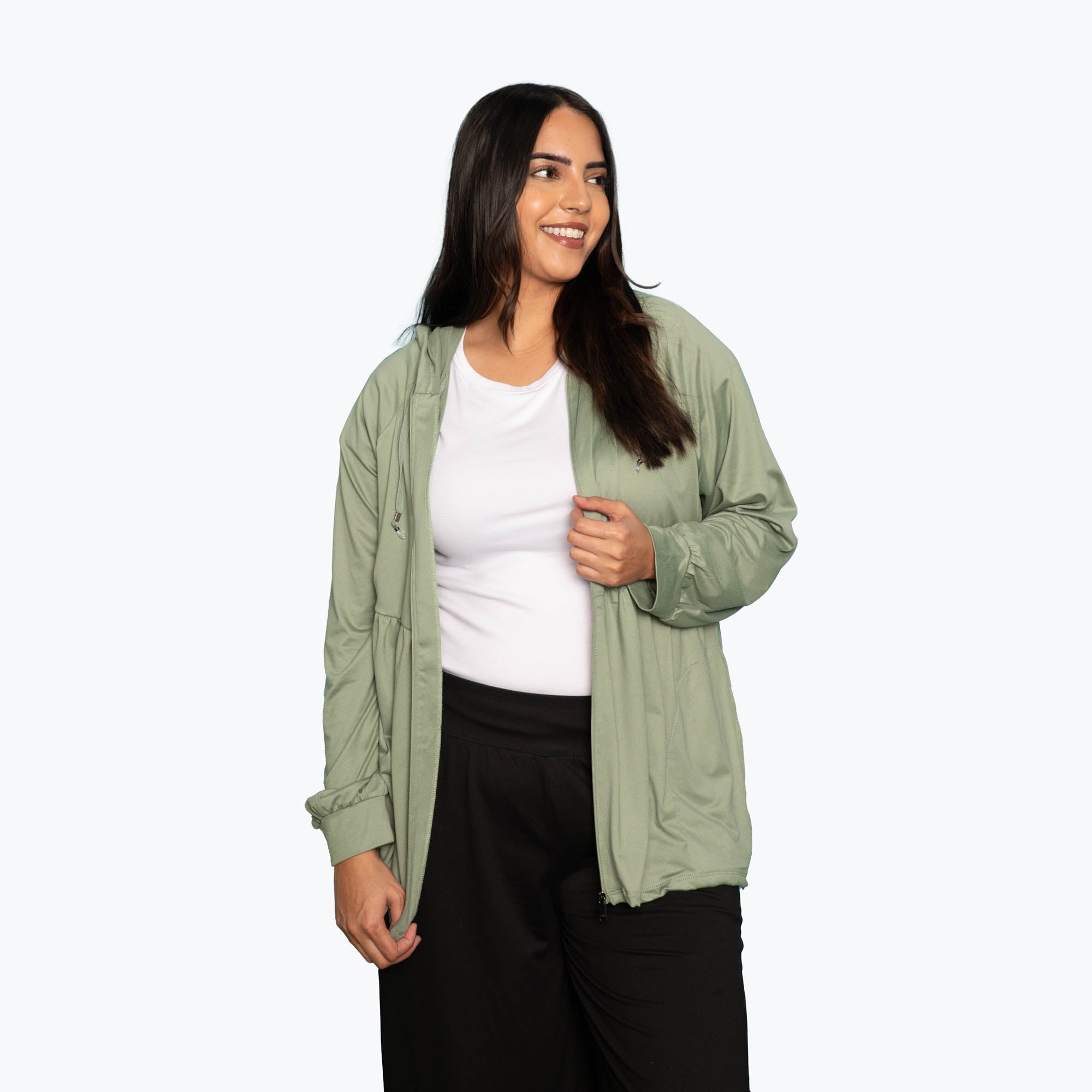 Shimmy Brushed Jersey Zip Up - SAGE - Shimmy_Sage_L_02