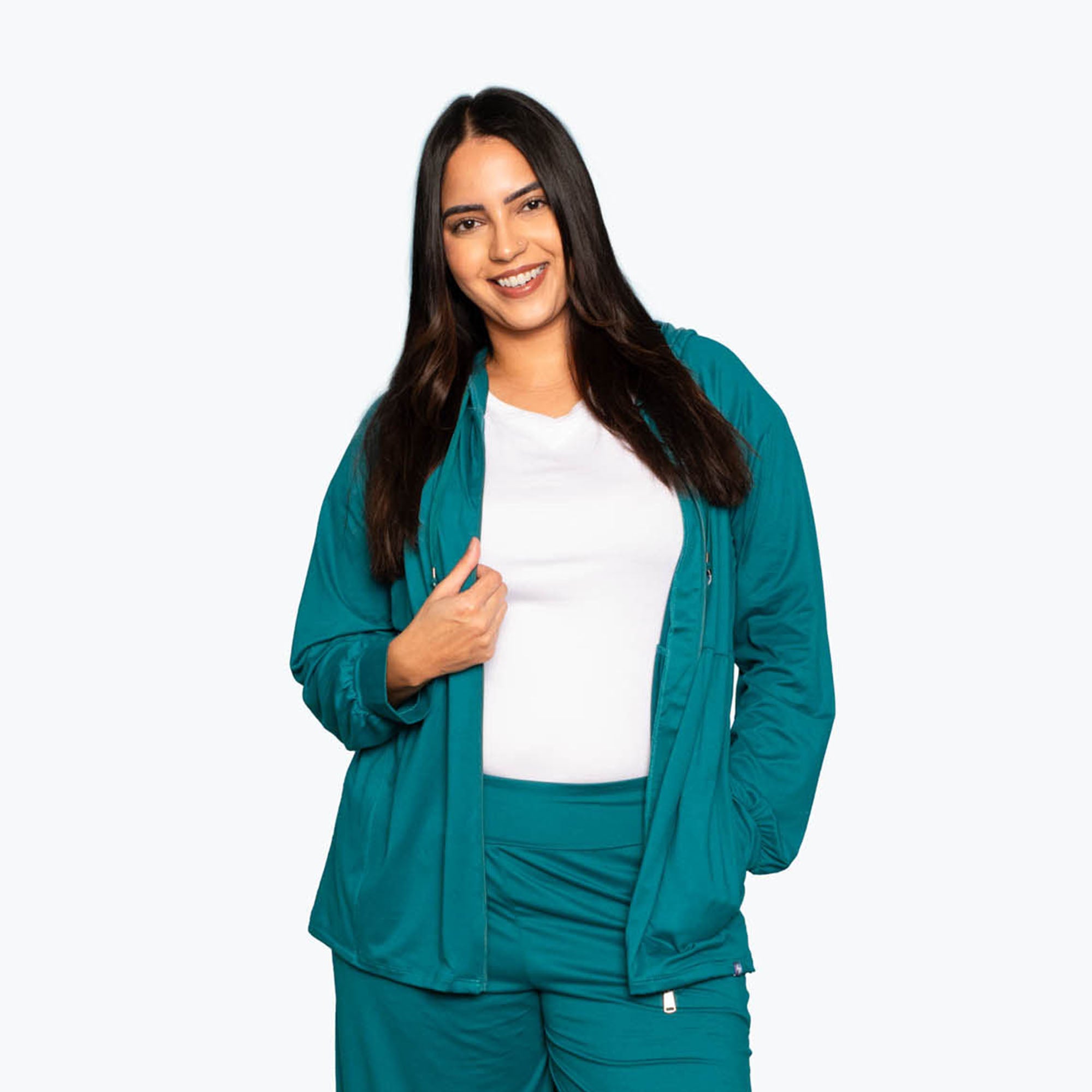 Shimmy Brushed Jersey Zip Up - TEAL - Shimmy_Teal_L_01