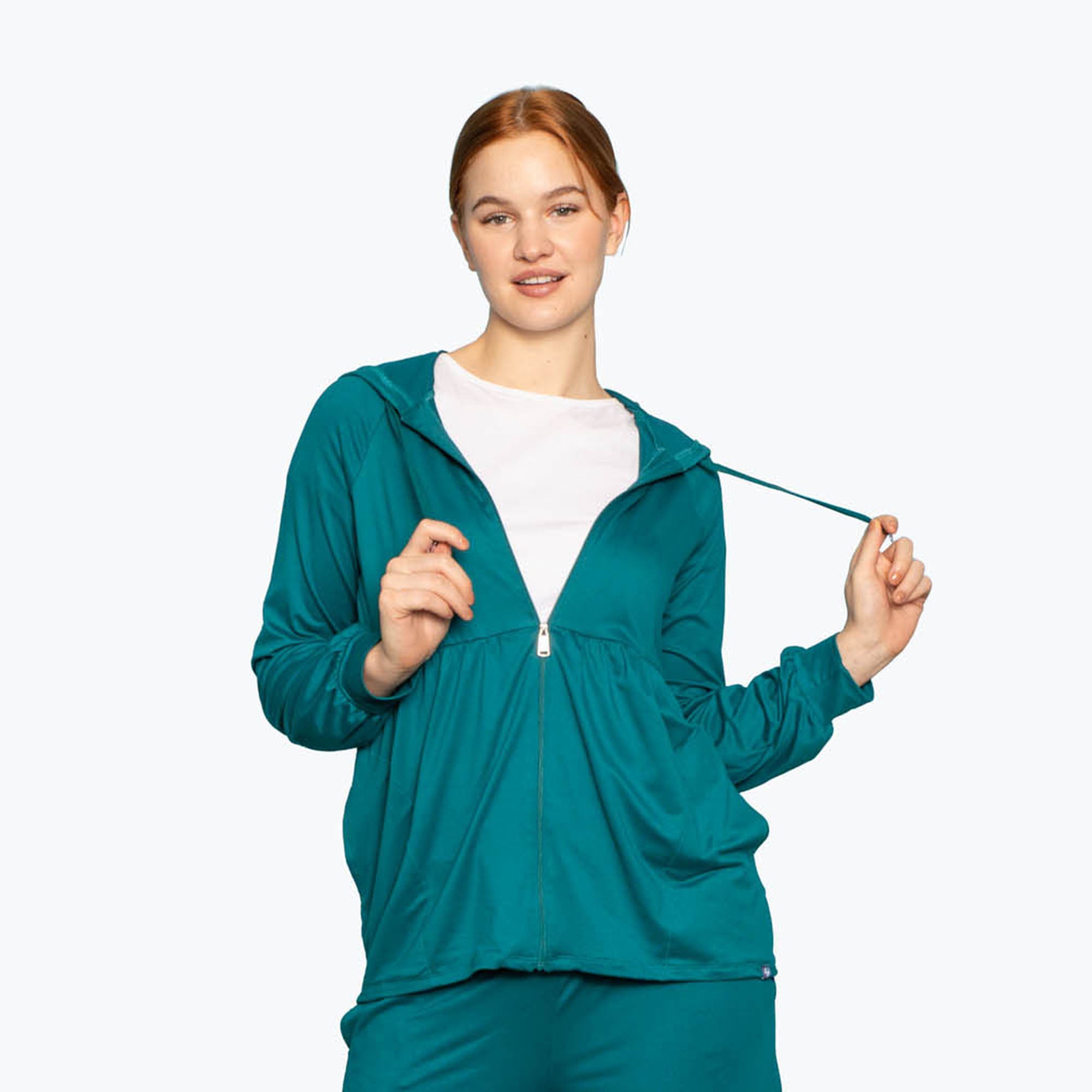 Shimmy Brushed Jersey Zip Up - TEAL - Shimmy_Teal_S_01