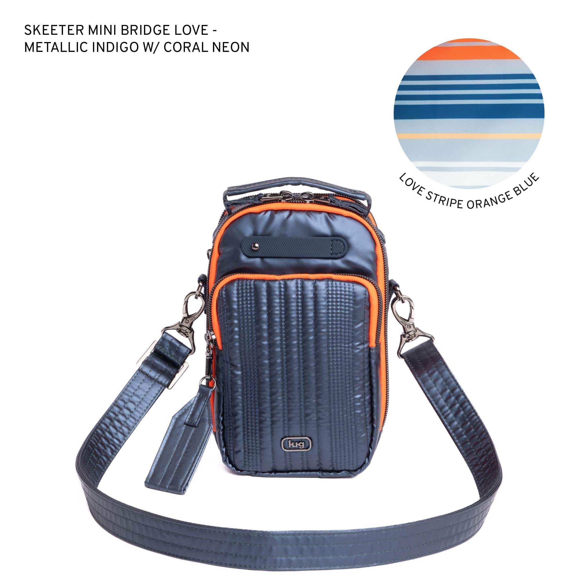 Skeeter Mini Bridge Love Convertible Crossbody - METALLIC INDIGO WITH CORAL NEON - SkeeterMiniBridgeLove_MetallicIndigo_LL_nmw1mr
