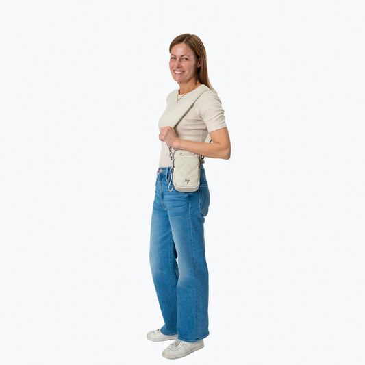Skeeter Mini Bridge Satin Luxe VL Convertible Crossbody Bag - - SkeeterMiniBridge_SatinLuxe_Lifestyle_BagProportions_01