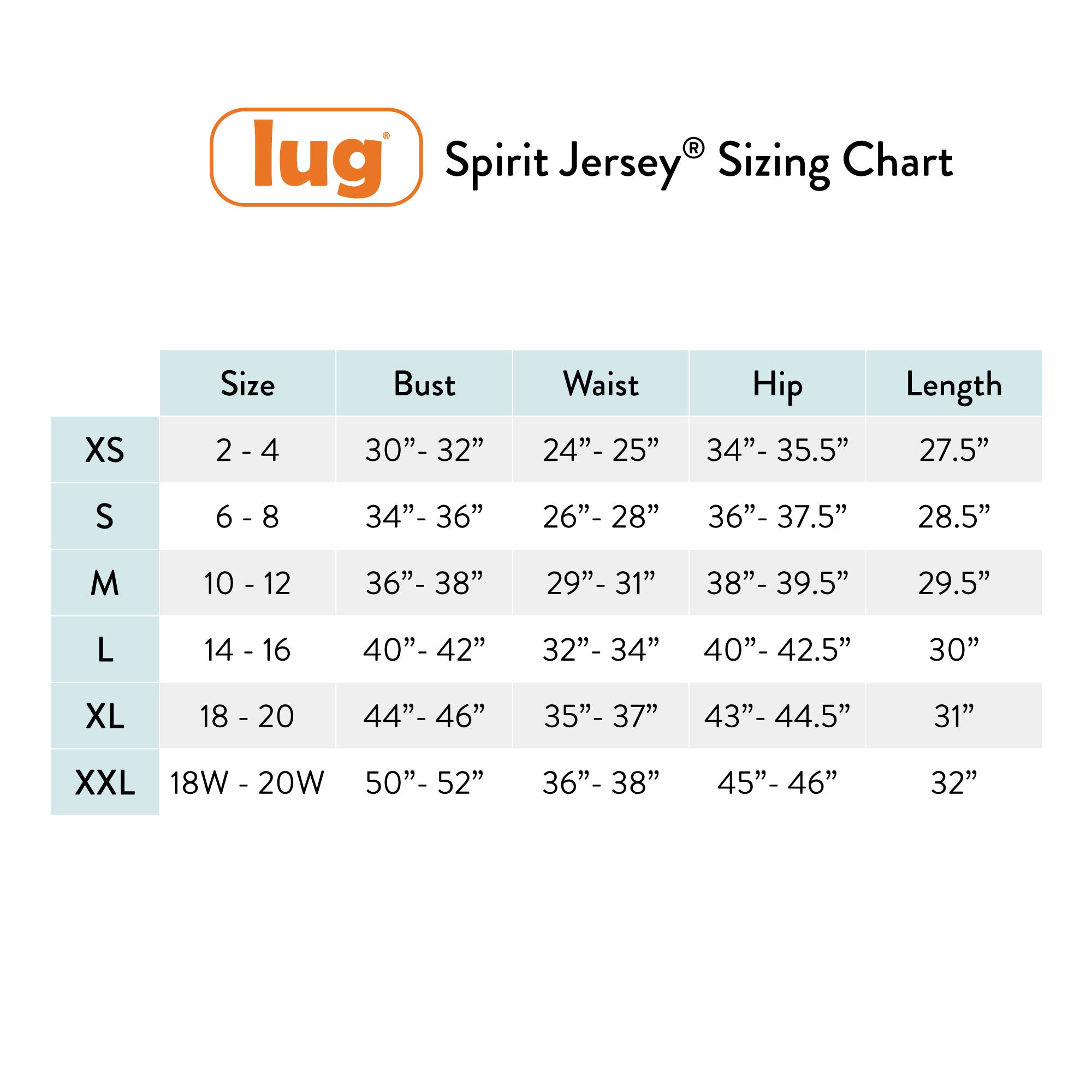 Lug x Spirit Jersey&#174; - Live Life in Color - - SpiritJersey_Sizing_Chart_ade3e613-6285-48b8-a8de-4eb21b22f1ac