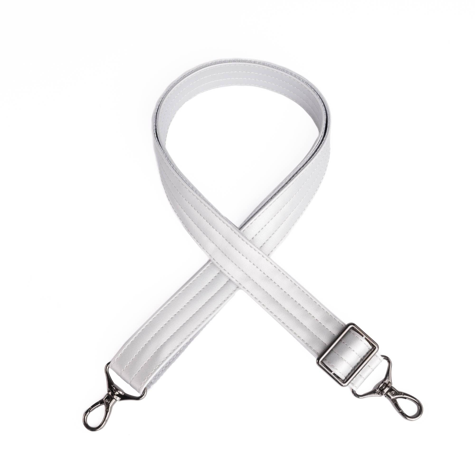 Adjustable Webbed Satin Luxe VL Bag Strap - 1.25" - METALLIC SILVER - Strap_1.25_SatinLuxe_MetallicSilver_01_webbed