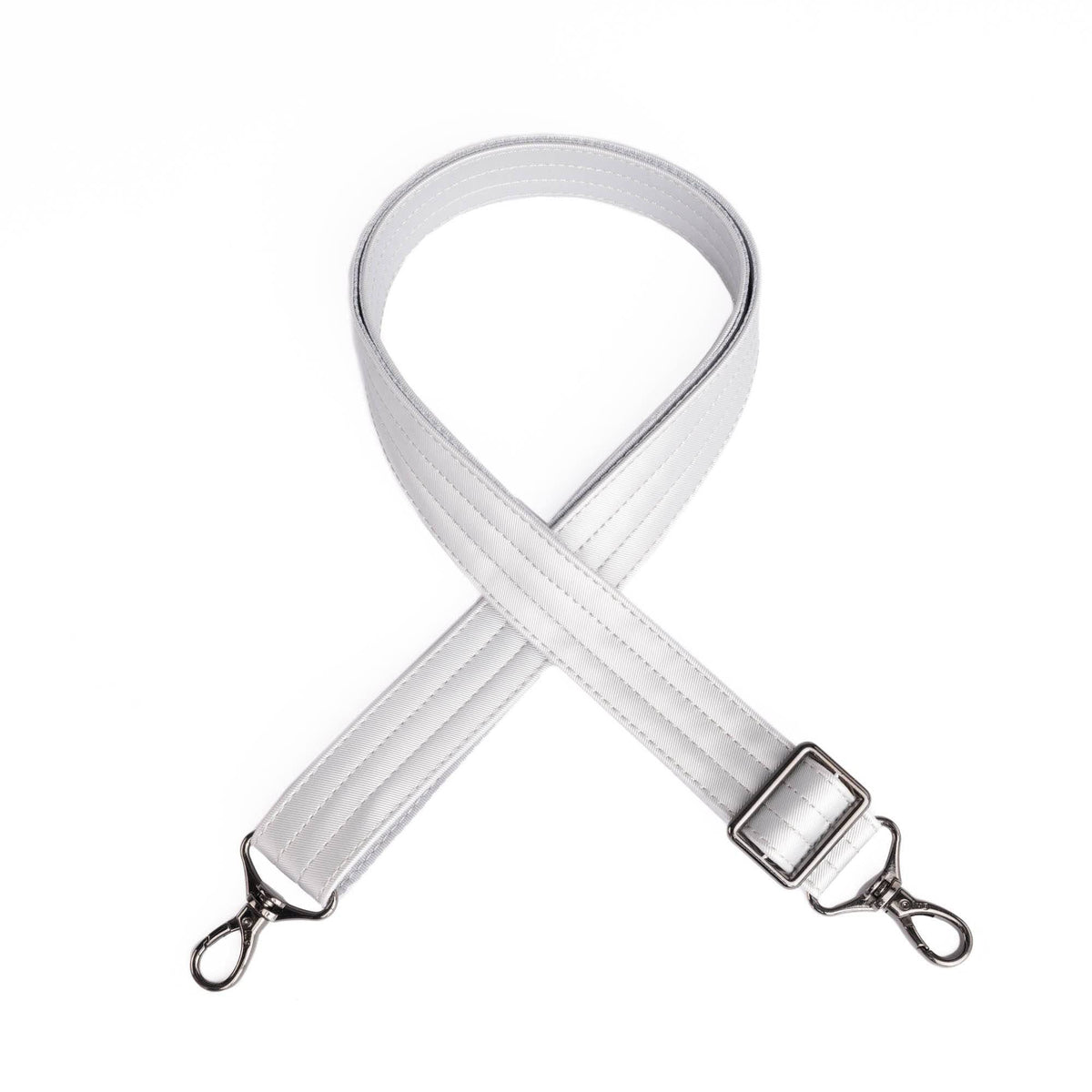 Adjustable Webbed Satin Luxe VL Bag Strap - 1.25&quot; - METALLIC SILVER - Strap_1.25_SatinLuxe_MetallicSilver_01_webbed